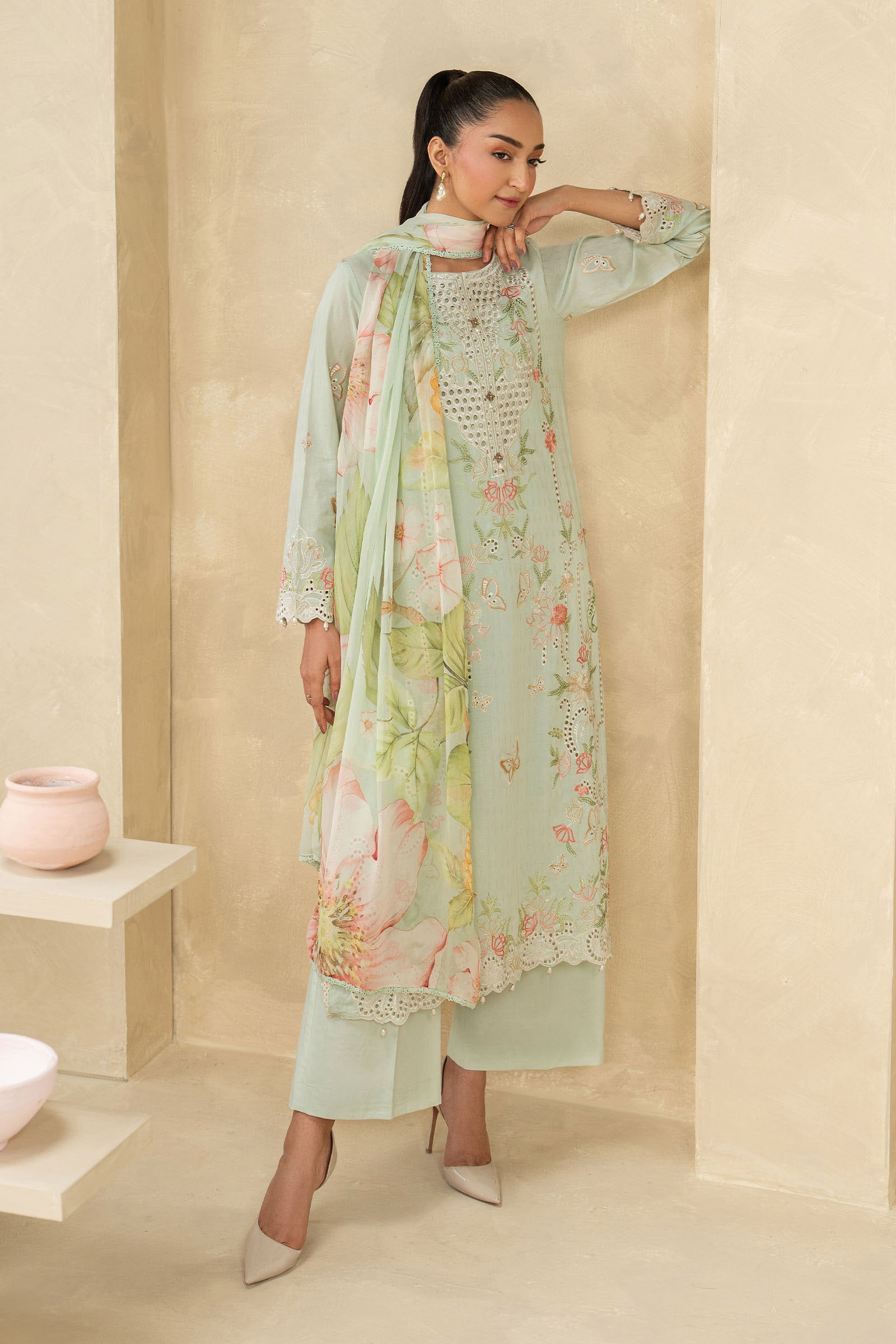 3 Piece Embroidered Dobby Lawn Suit