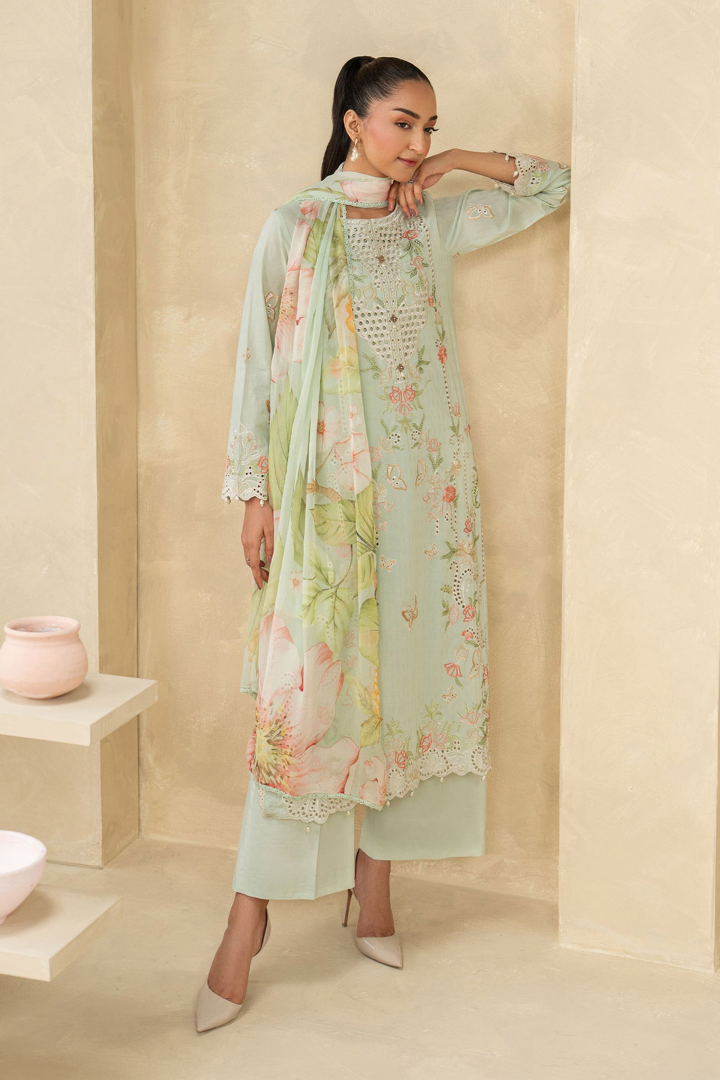 3 Piece Embroidered Dobby Lawn Suit