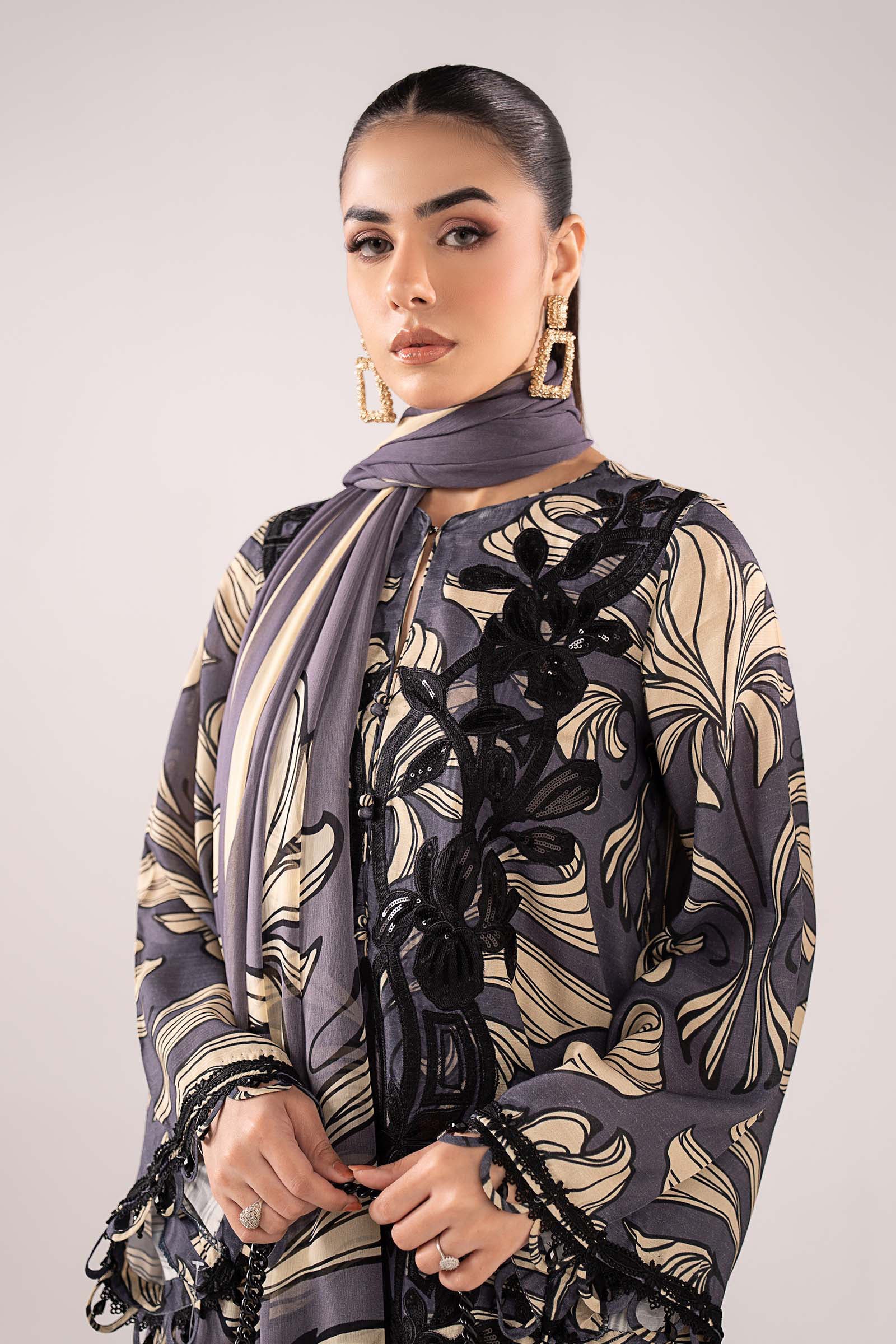 3 Piece Embroidered Raw Silk Suit