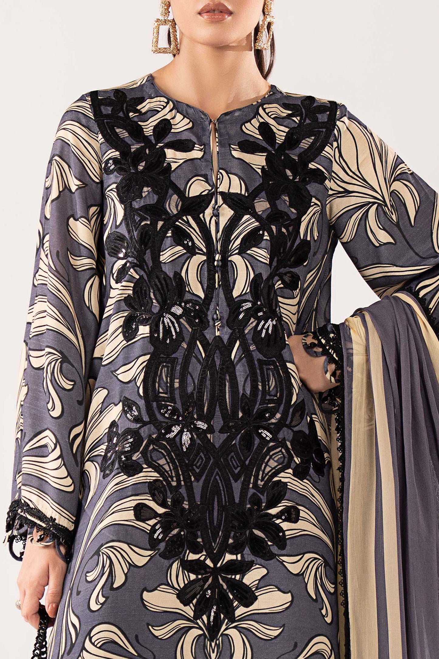 3 Piece Embroidered Raw Silk Suit