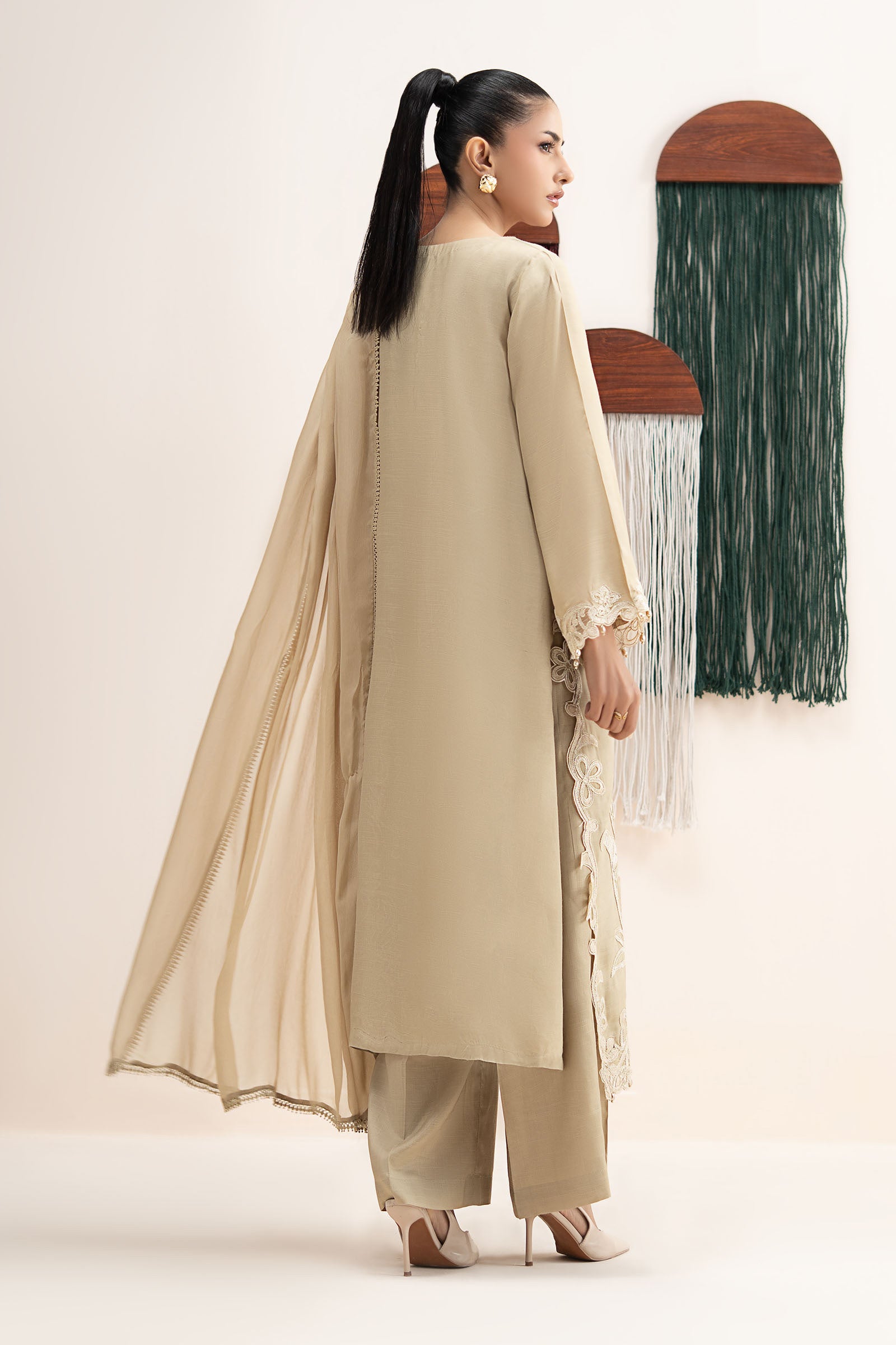 3 Piece Embroidered Raw Silk Suit