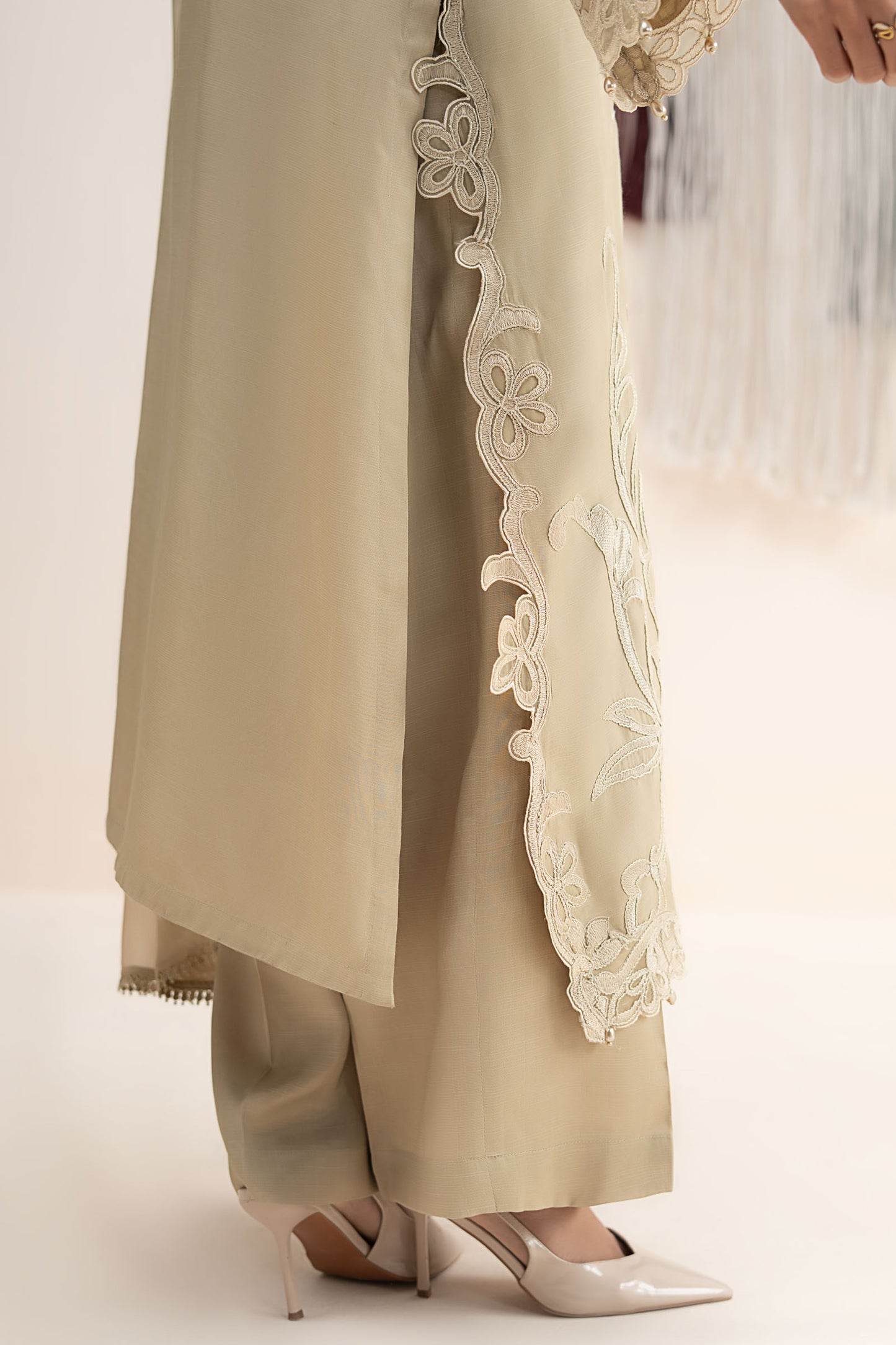 3 Piece Embroidered Raw Silk Suit
