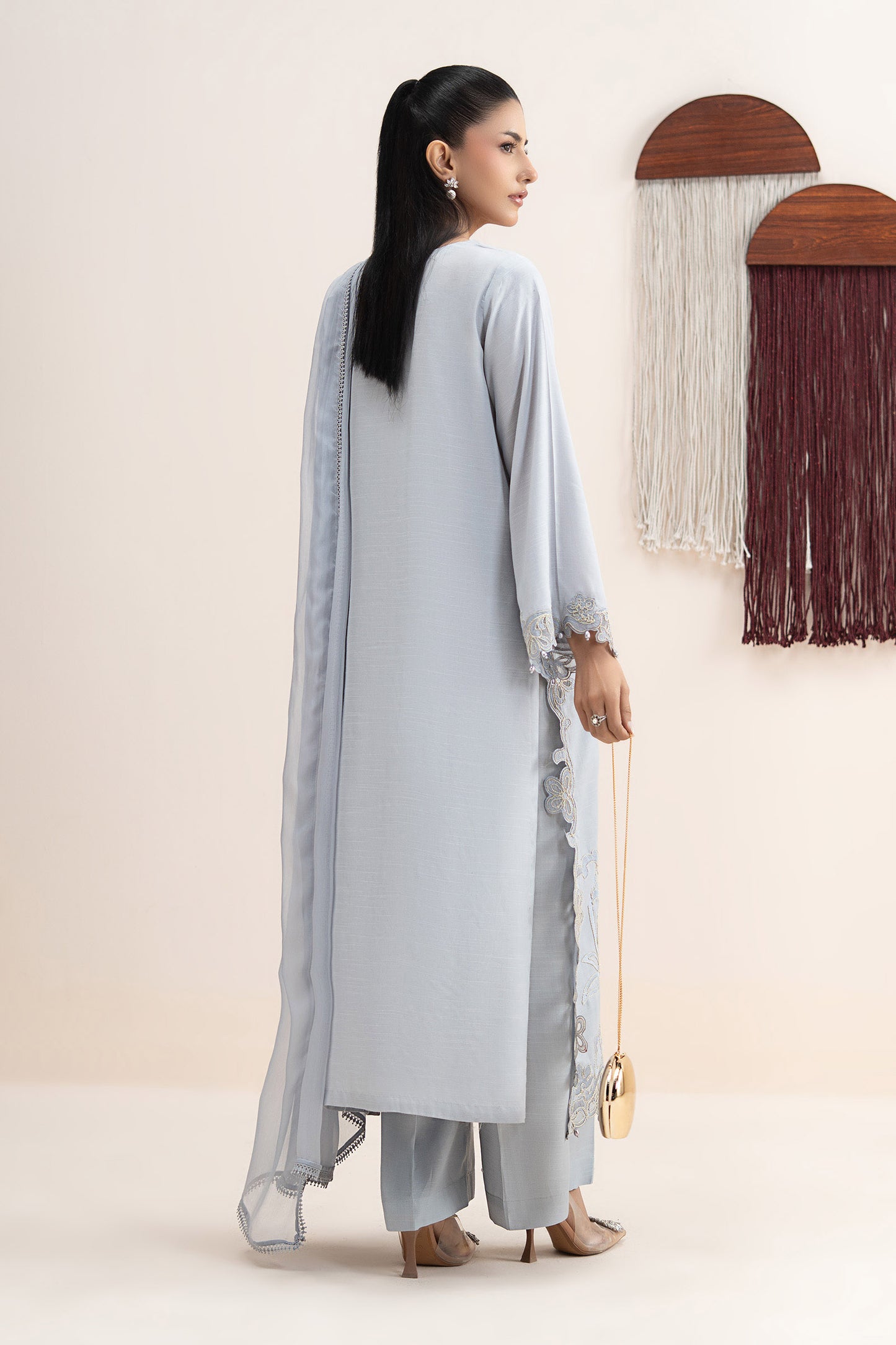 3 Piece Embroidered Raw Silk Suit