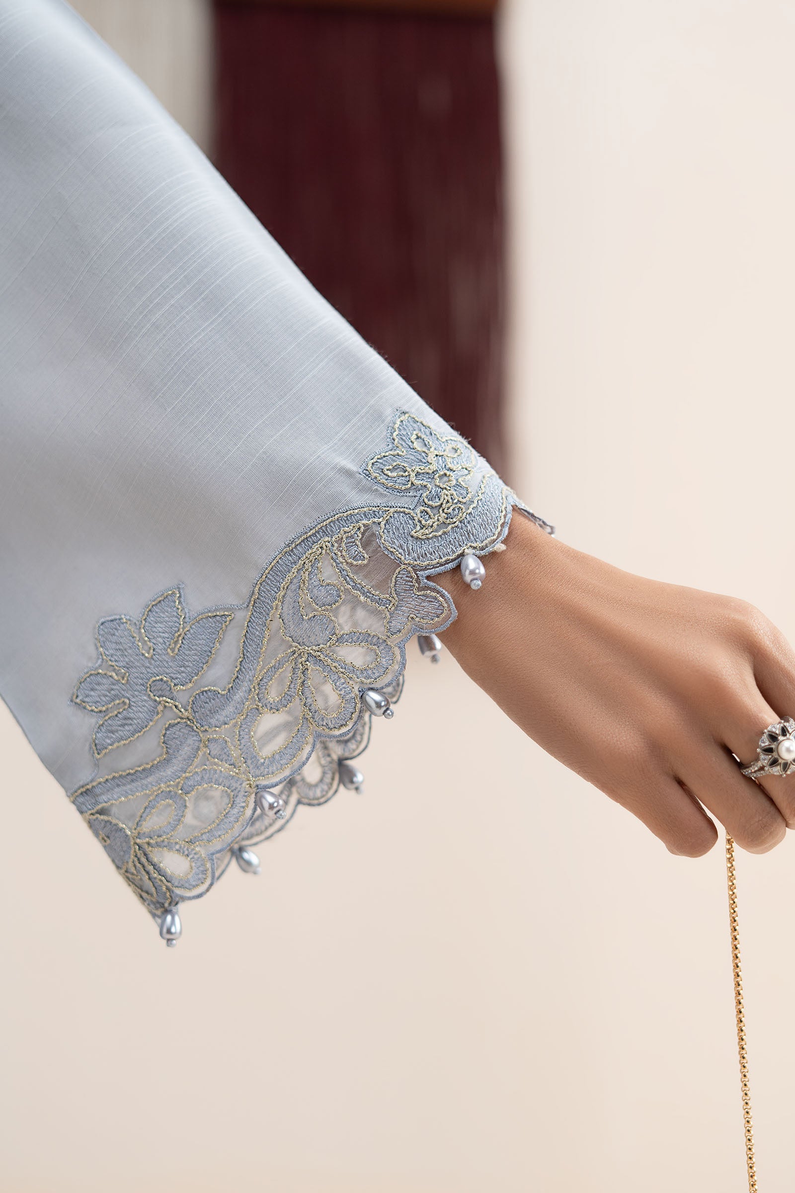 3 Piece Embroidered Raw Silk Suit