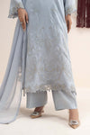 3 Piece Embroidered Raw Silk Suit
