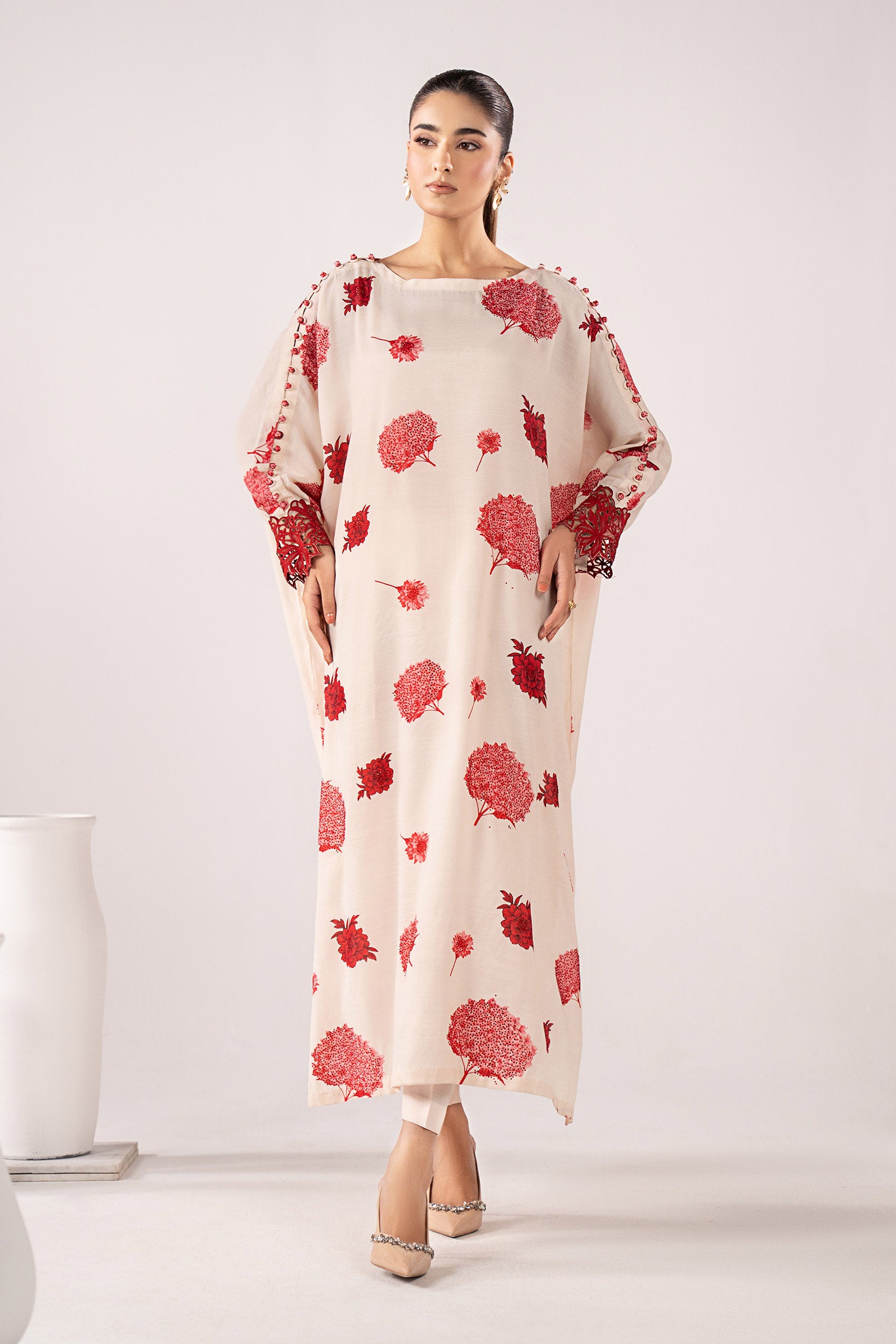 2 Piece Embroidered Raw Silk Suit