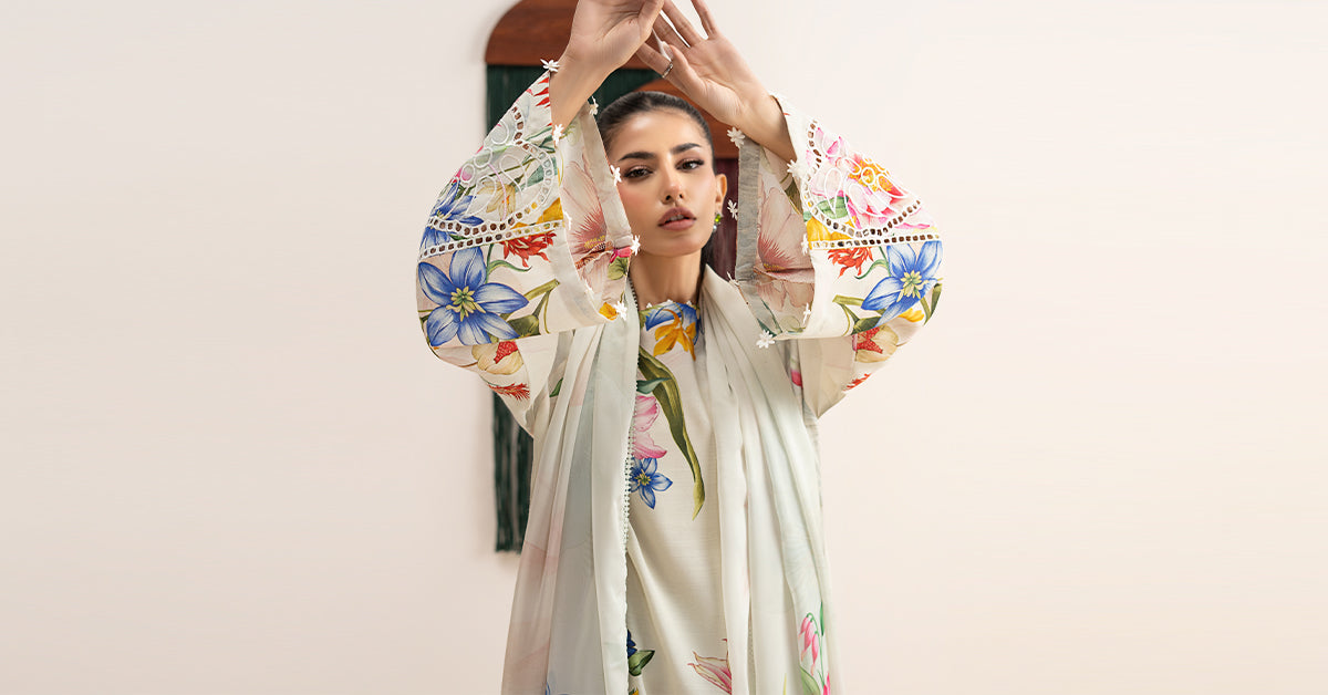 3 Piece Embroidered Raw Silk Suit