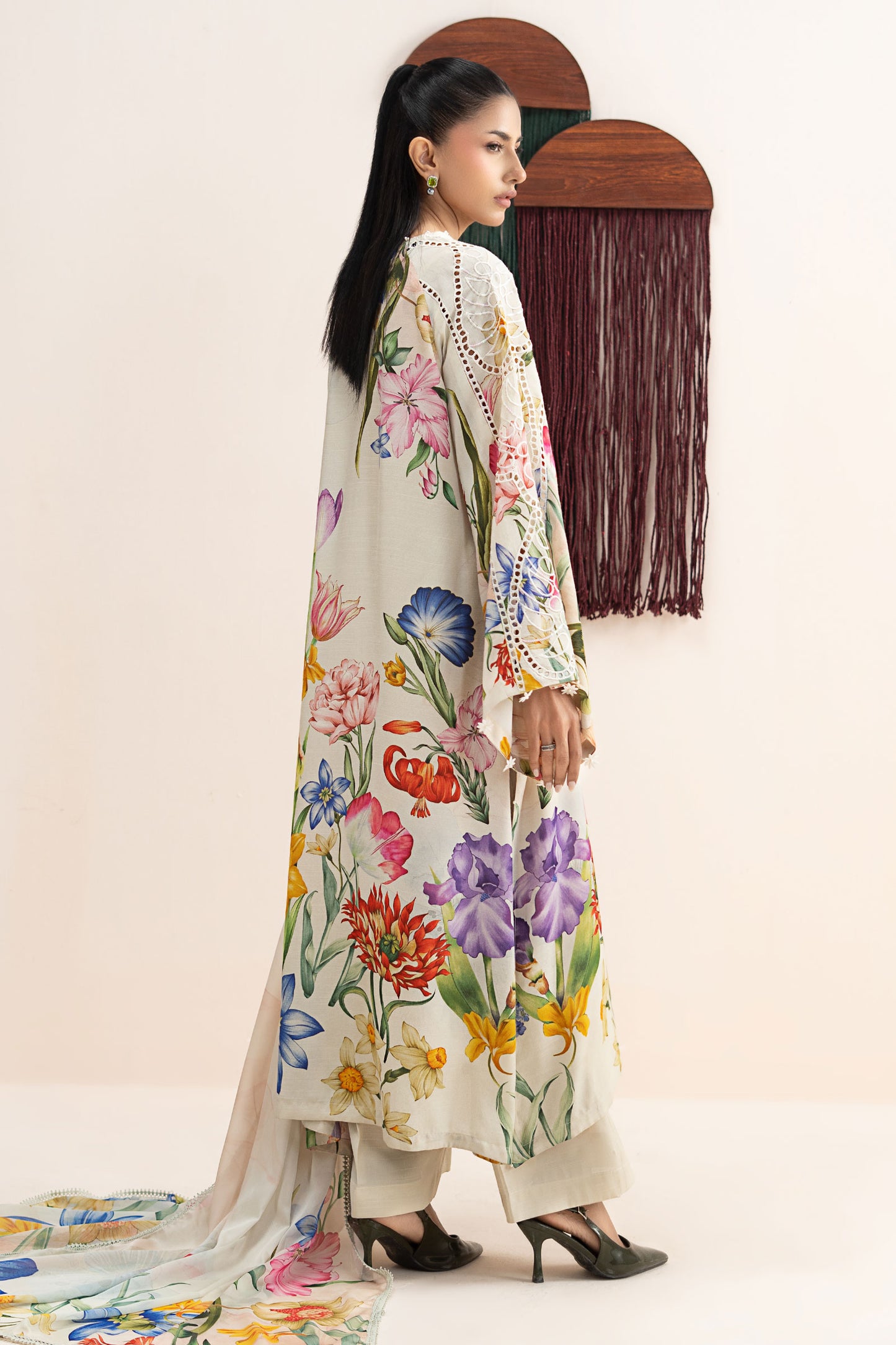 3 Piece Embroidered Raw Silk Suit