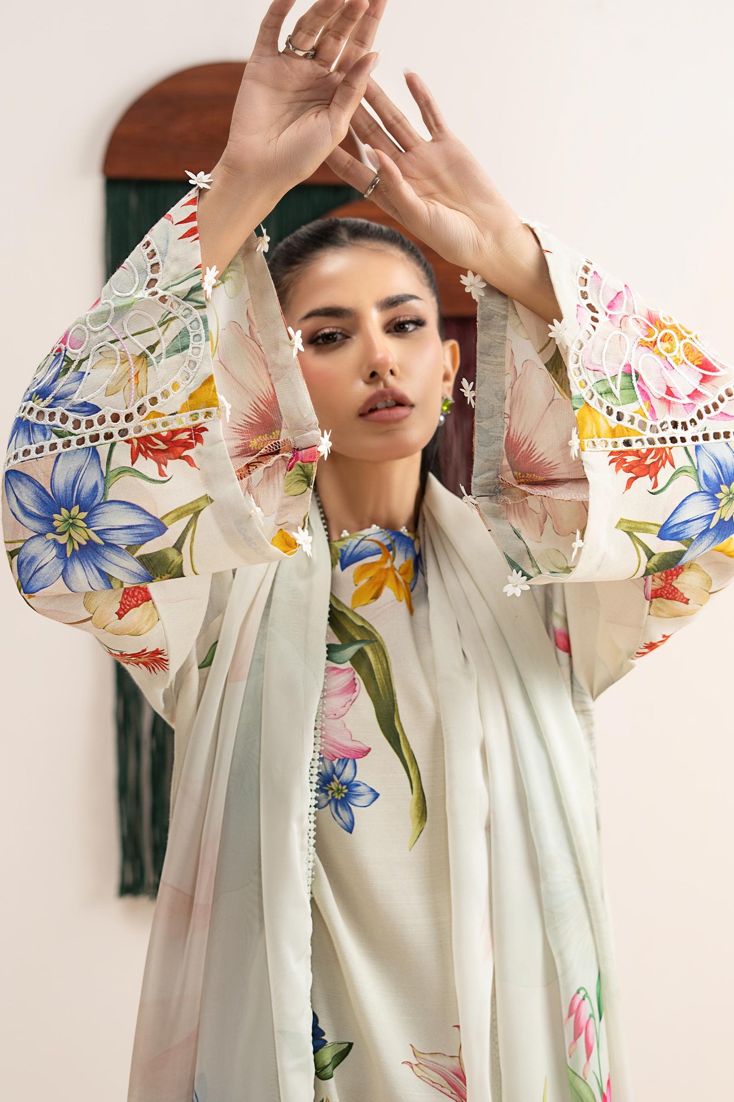 3 Piece Embroidered Raw Silk Suit