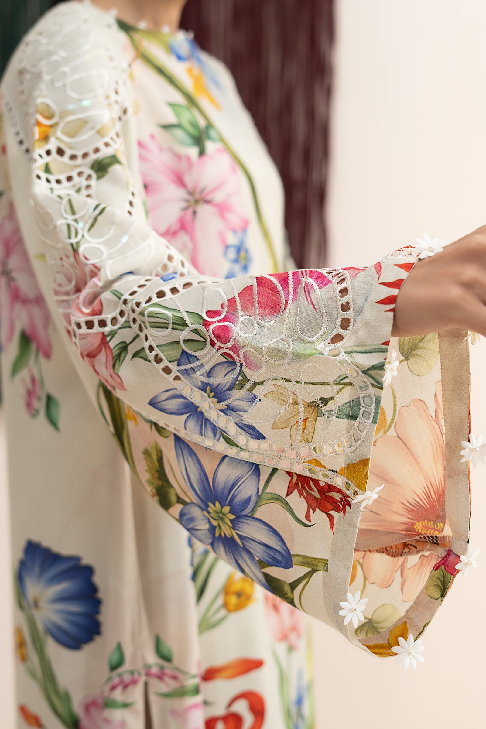 3 Piece Embroidered Raw Silk Suit