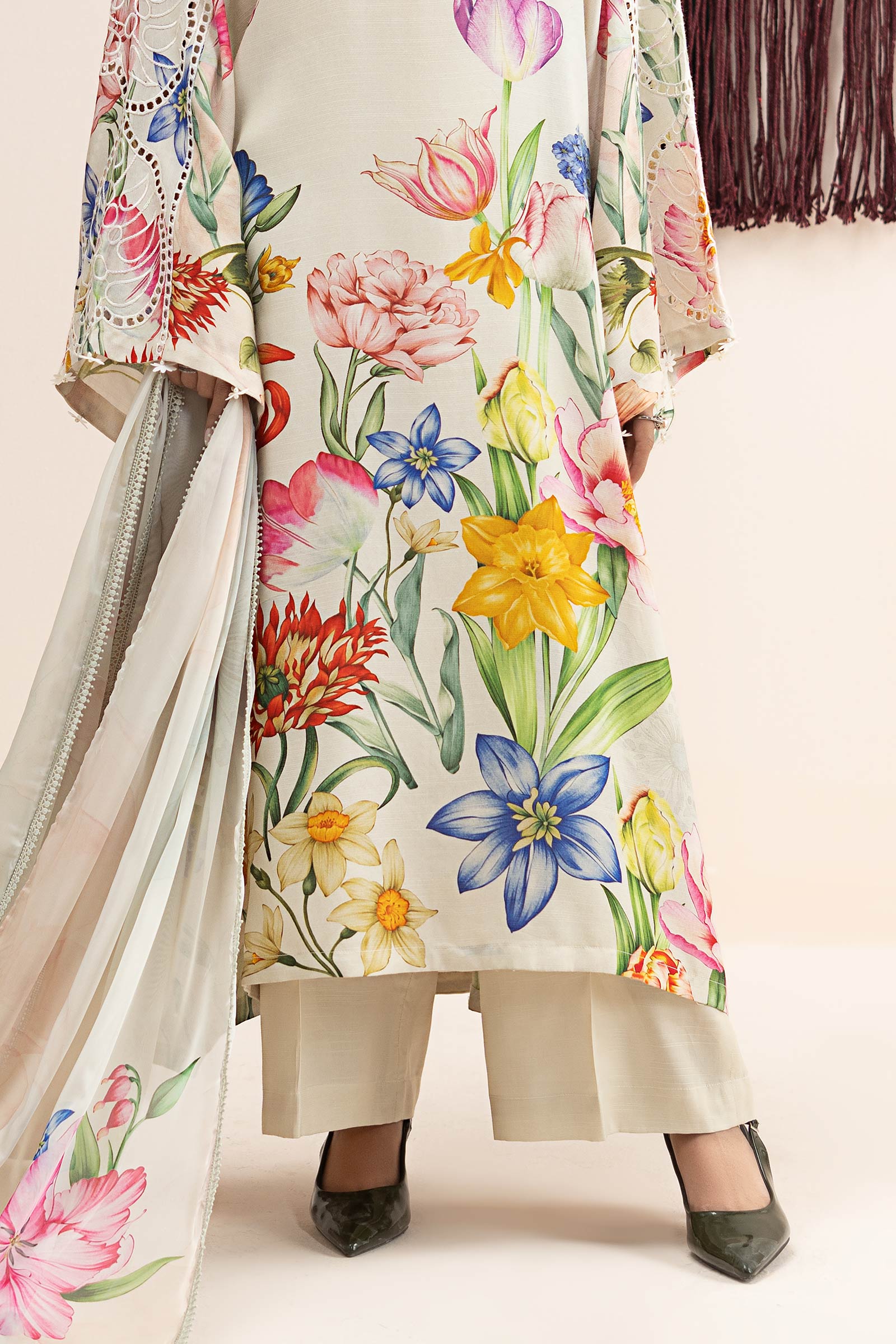 3 Piece Embroidered Raw Silk Suit