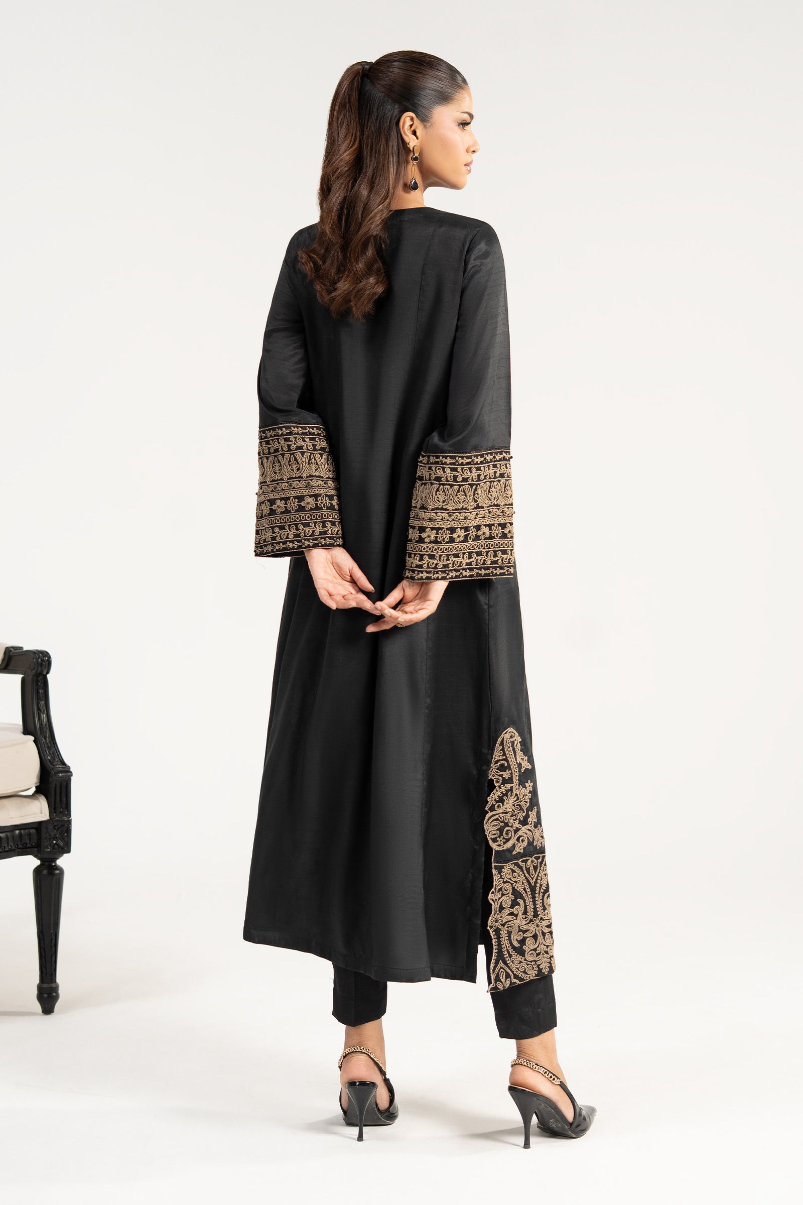 2 Piece Embroidered Raw Silk Suit