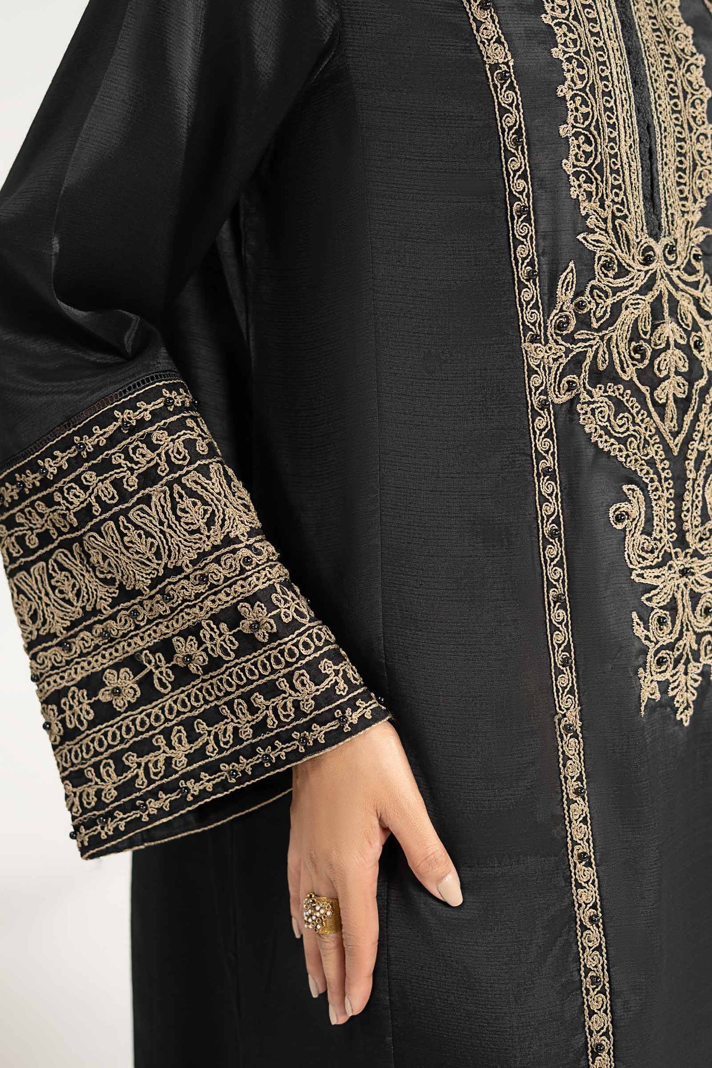 2 Piece Embroidered Raw Silk Suit