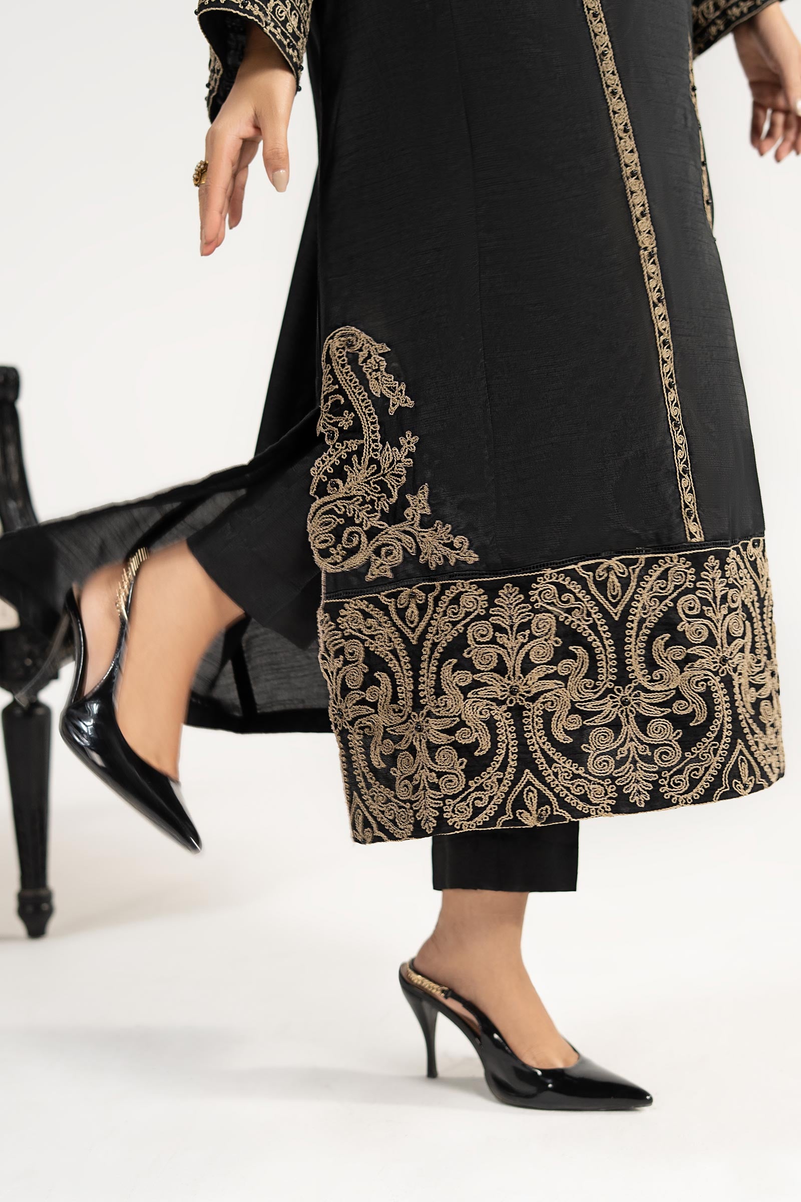 2 Piece Embroidered Raw Silk Suit
