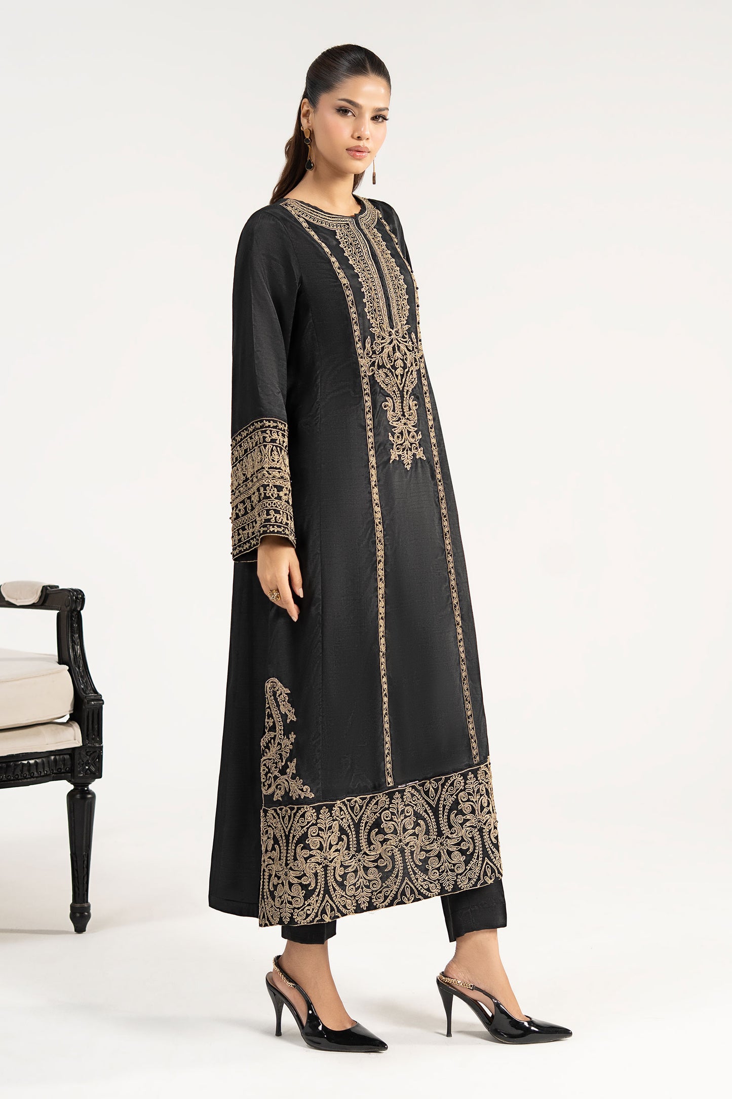 2 Piece Embroidered Raw Silk Suit