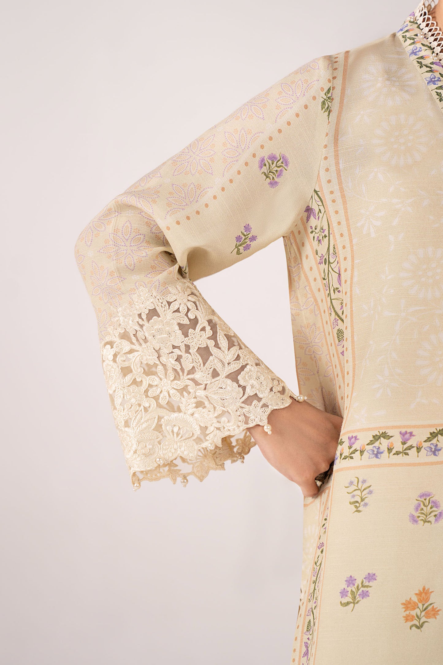 3 Piece Embroidered Raw Silk Suit