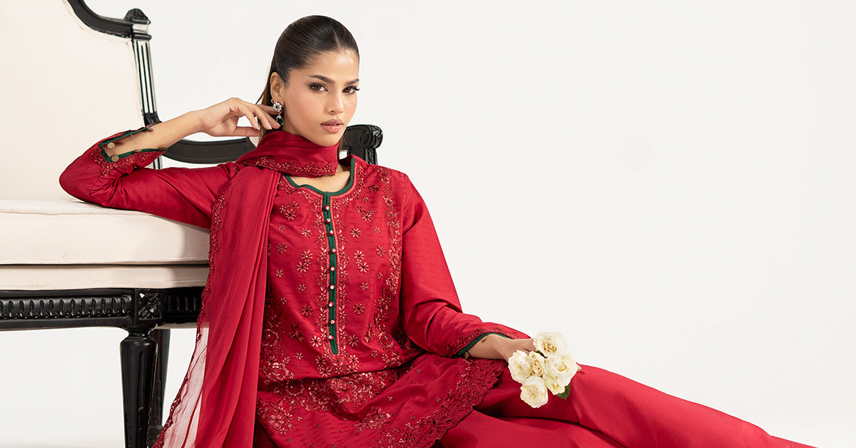 3 Piece Embroidered Dobby Lawn Suit