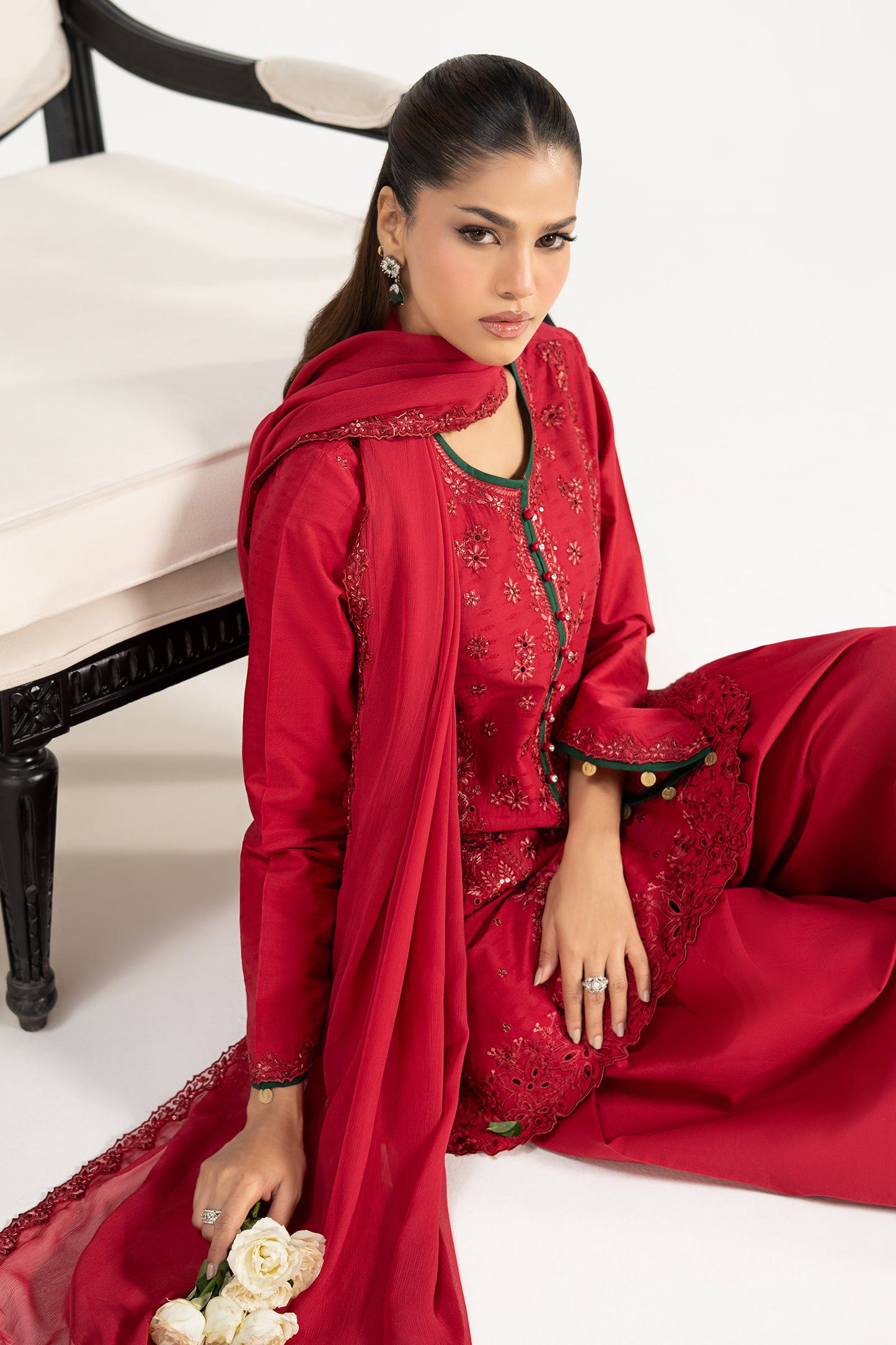 3 Piece Embroidered Dobby Lawn Suit