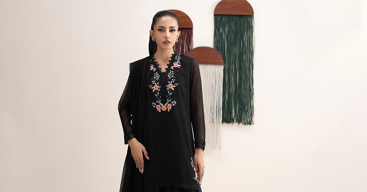 3 Piece Embroidered Cotton Net Suit