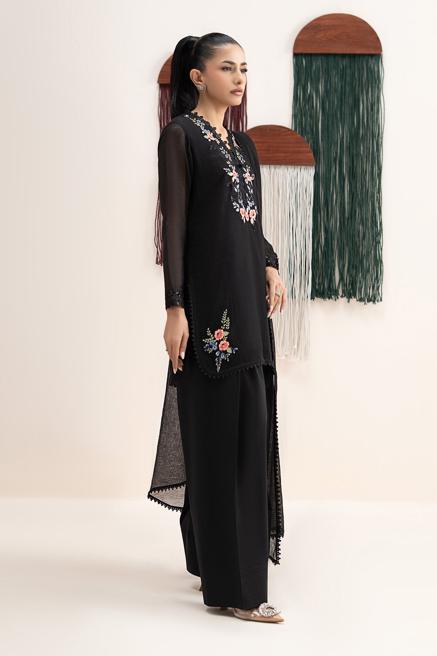 3 Piece Embroidered Cotton Net Suit
