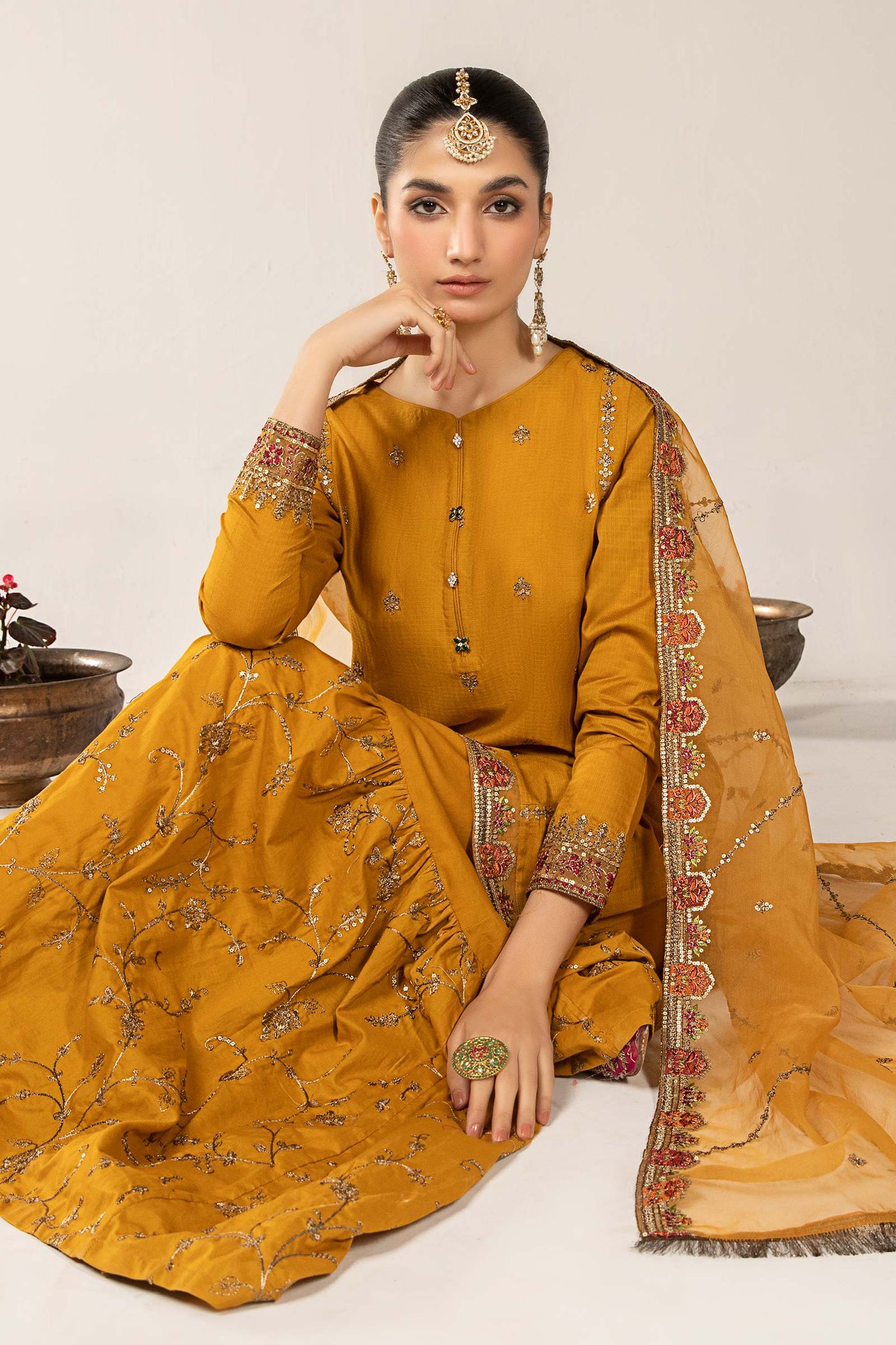 3 Piece Embroidered Dobby Suit