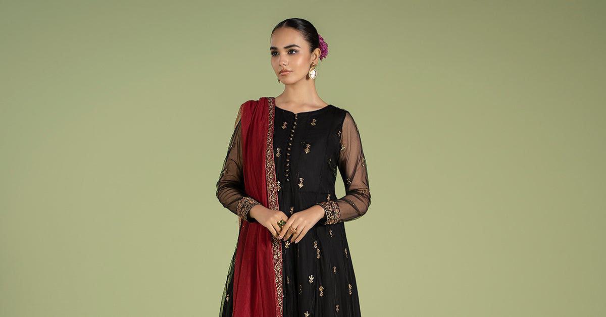 3 Piece Embroidered Net Suit