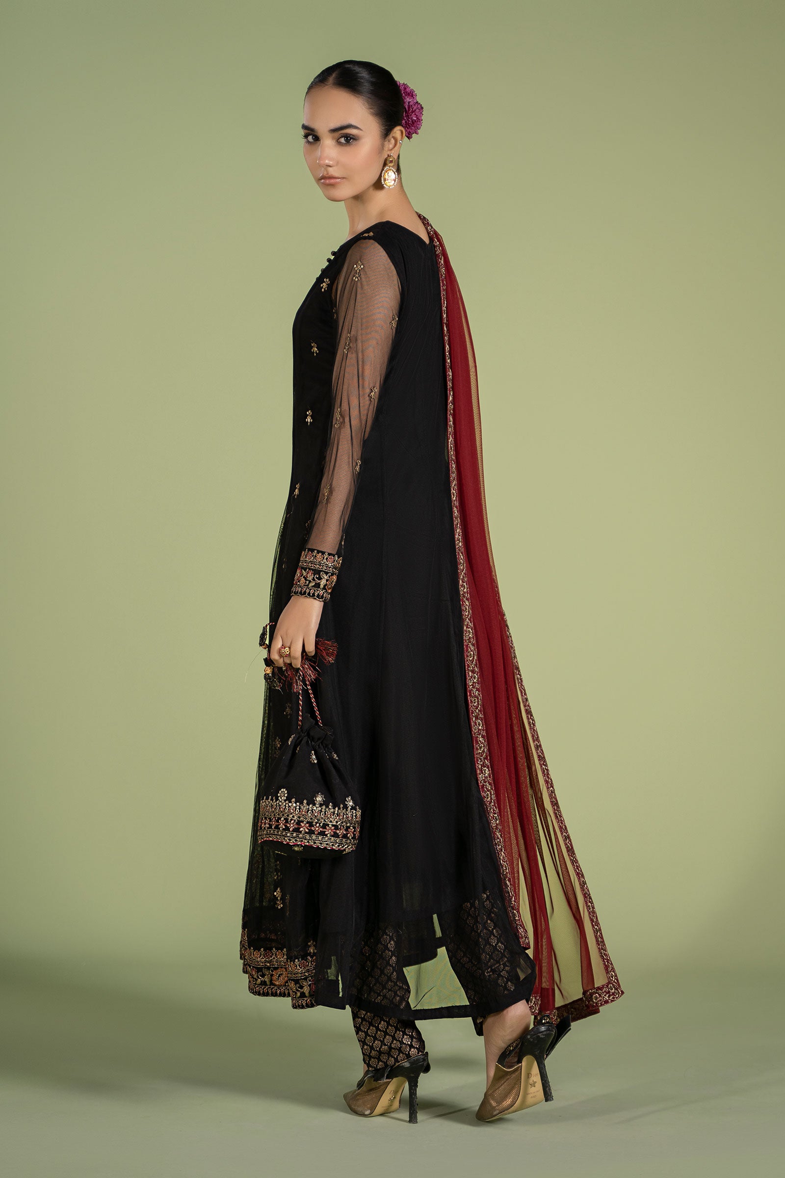 3 Piece Embroidered Net Suit