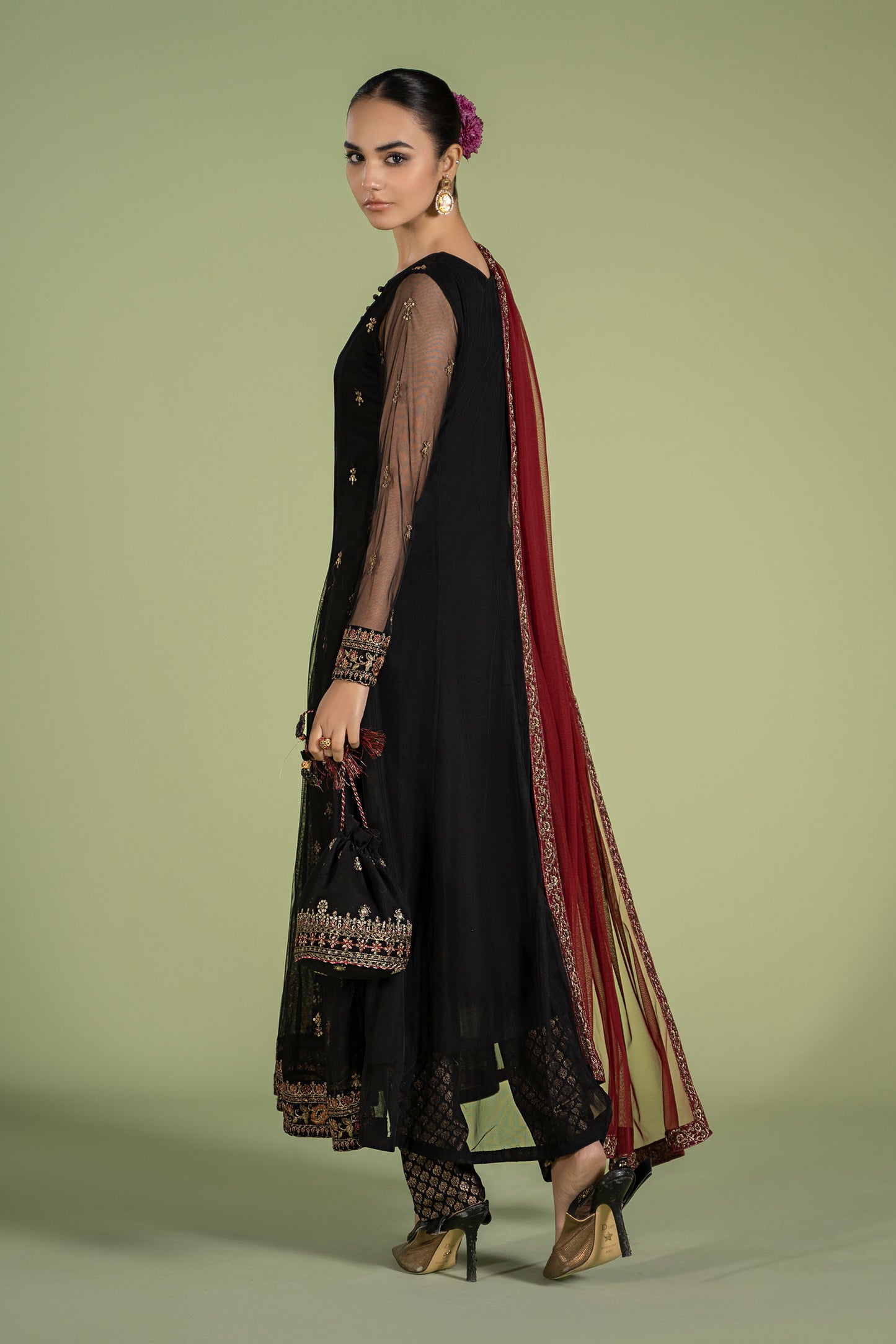 3 Piece Embroidered Net Suit