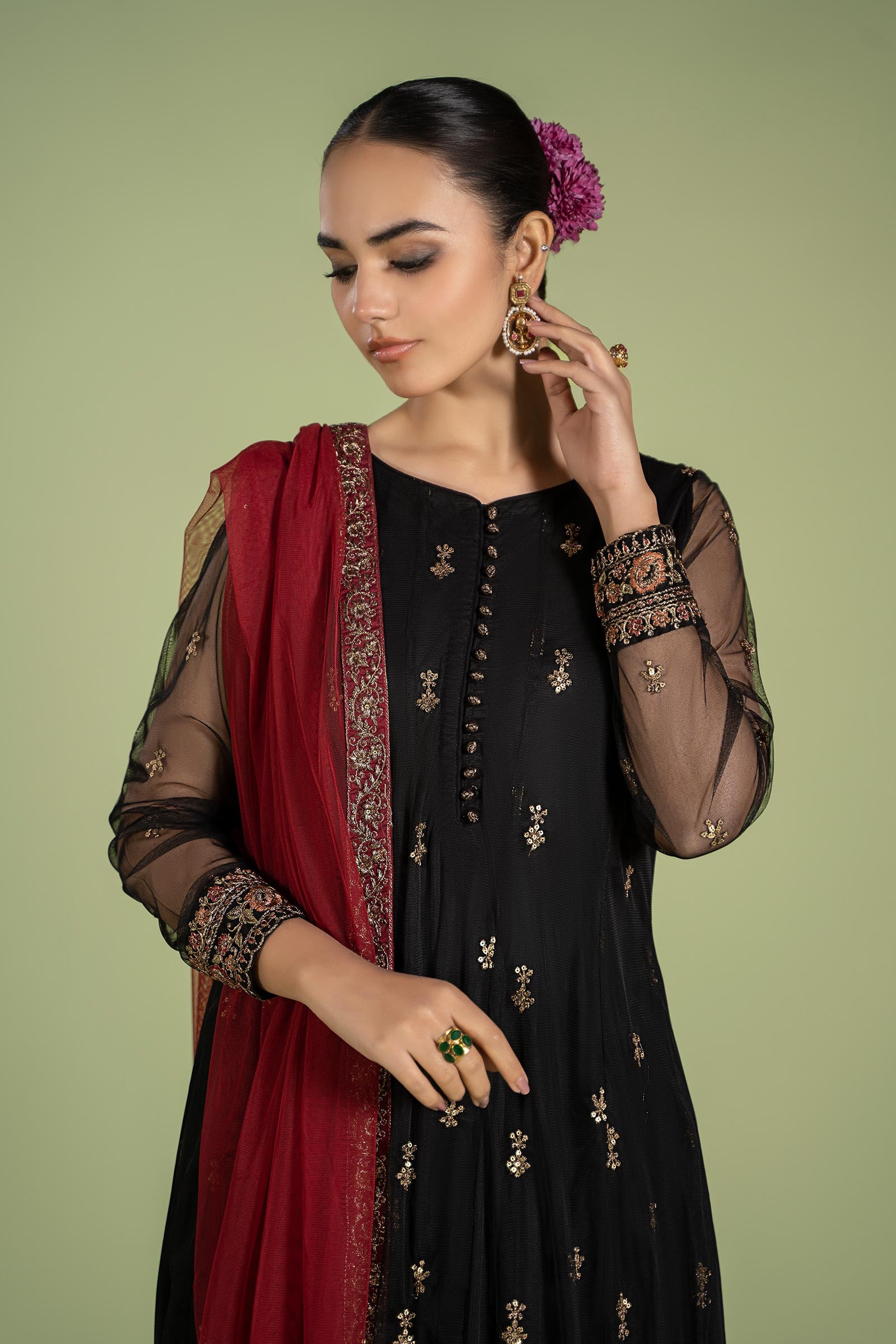 3 Piece Embroidered Net Suit