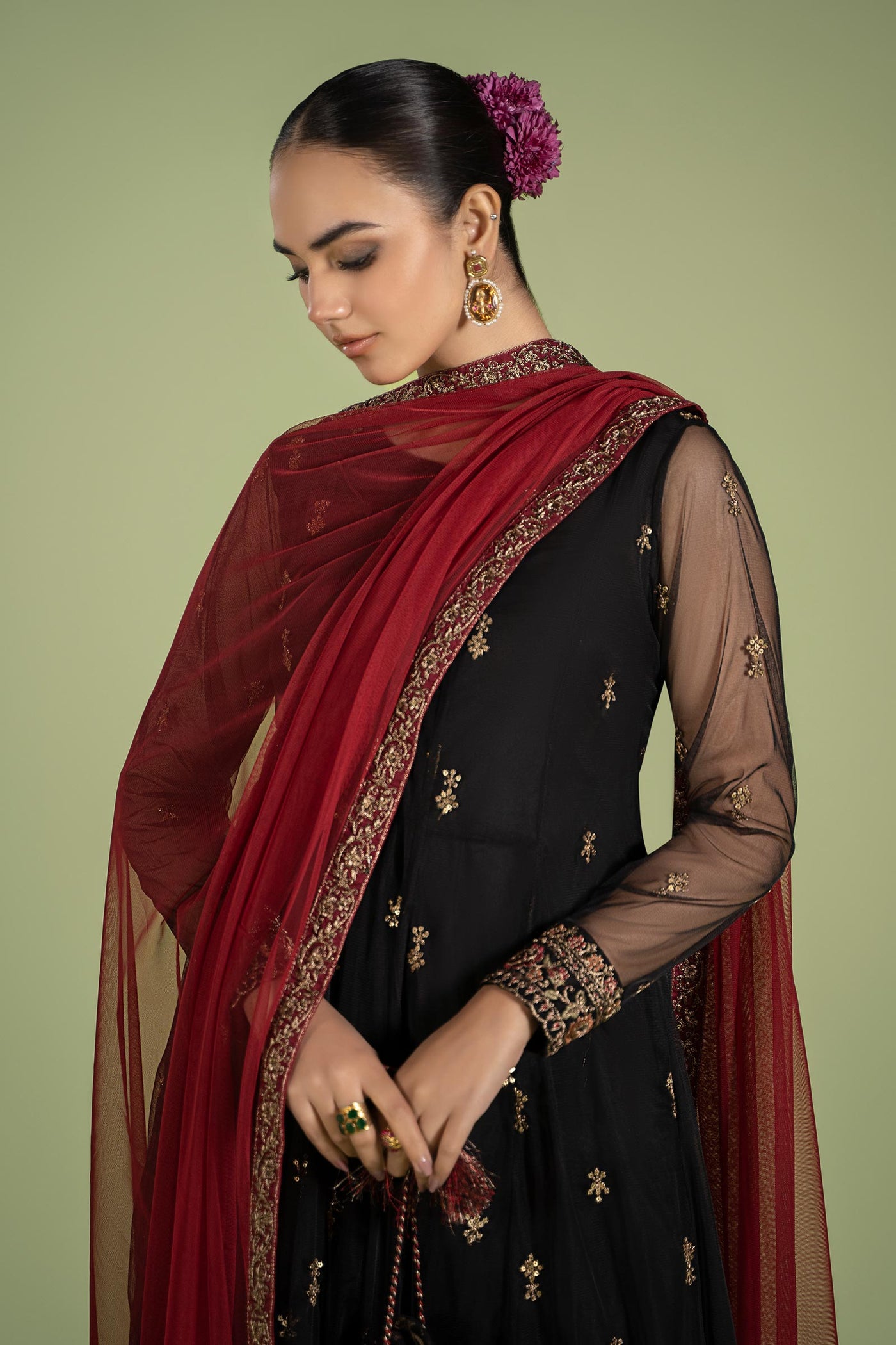 3 Piece Embroidered Net Suit