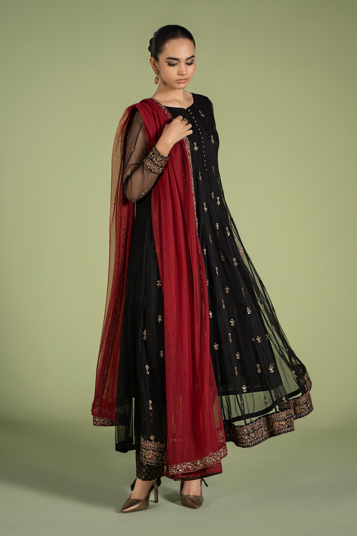 3 Piece Embroidered Net Suit