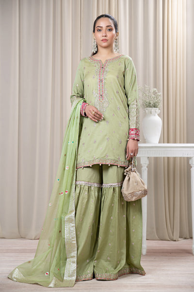 3 PIECE EMBROIDERED LAWN SUIT | DW-EF24-23 Casuals DWEF223-ESM-GRN