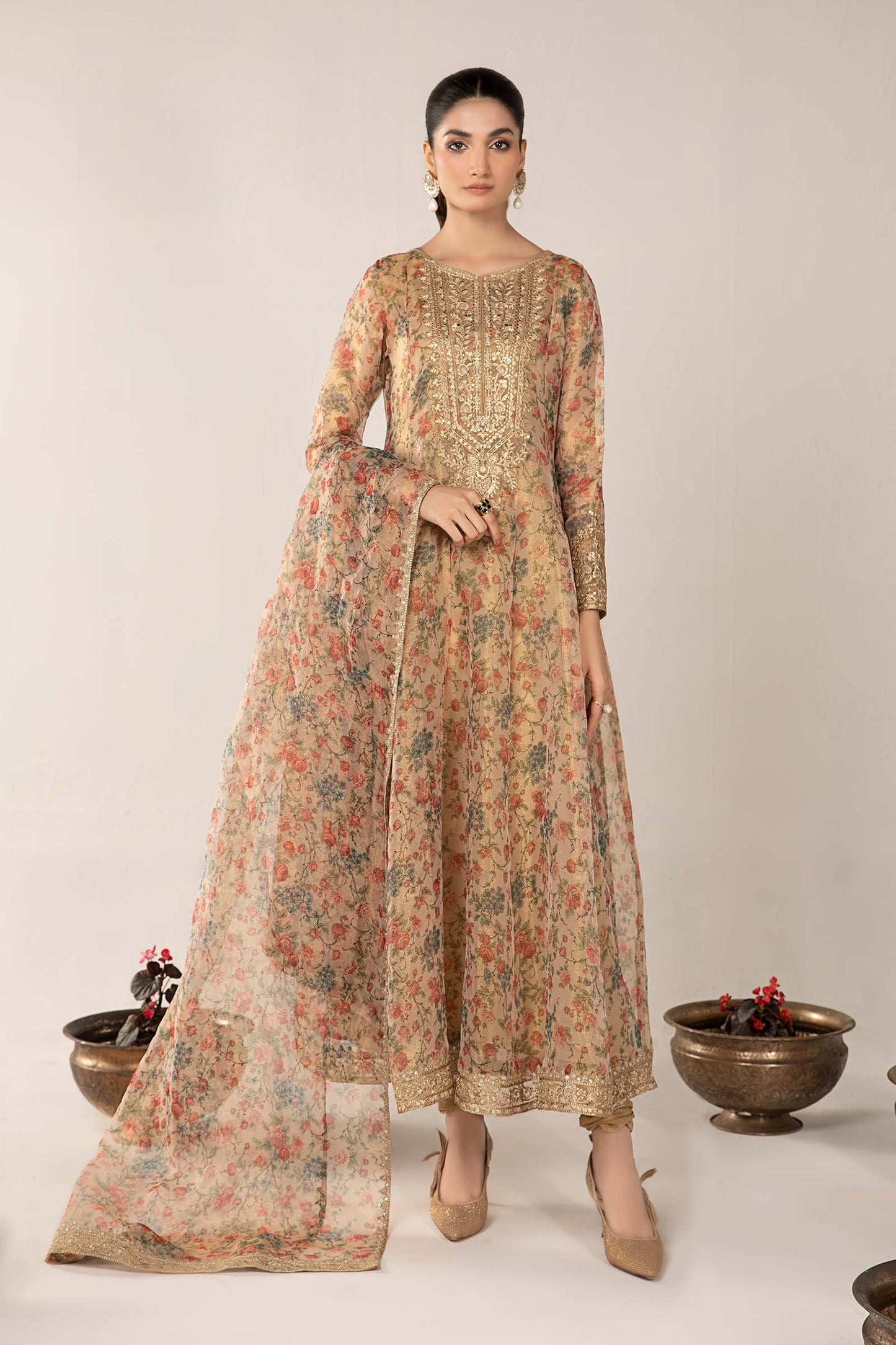 3 Piece Printed Organza Masoori Net Suit
