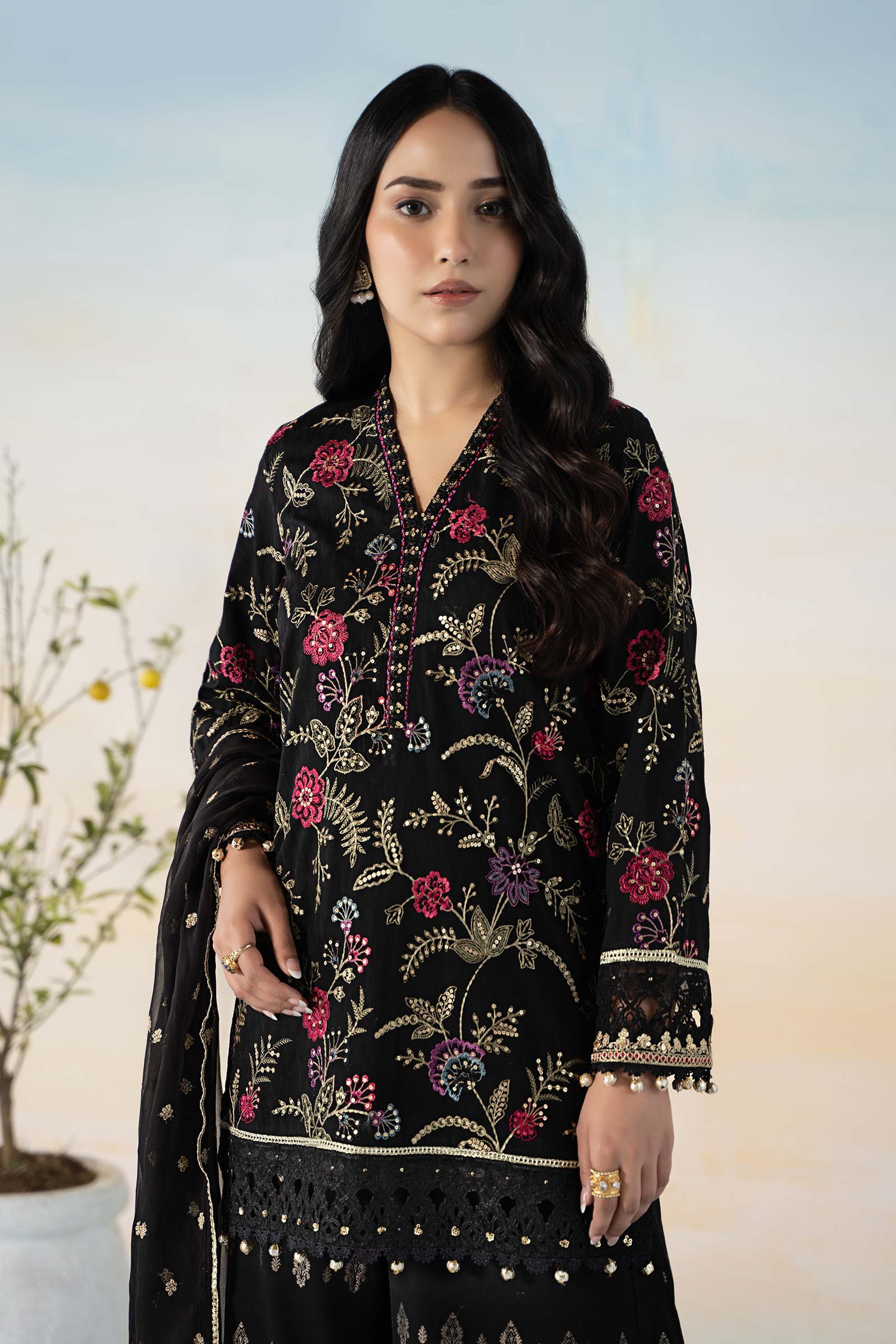3 Piece Embroidered Self Jacquard Suit