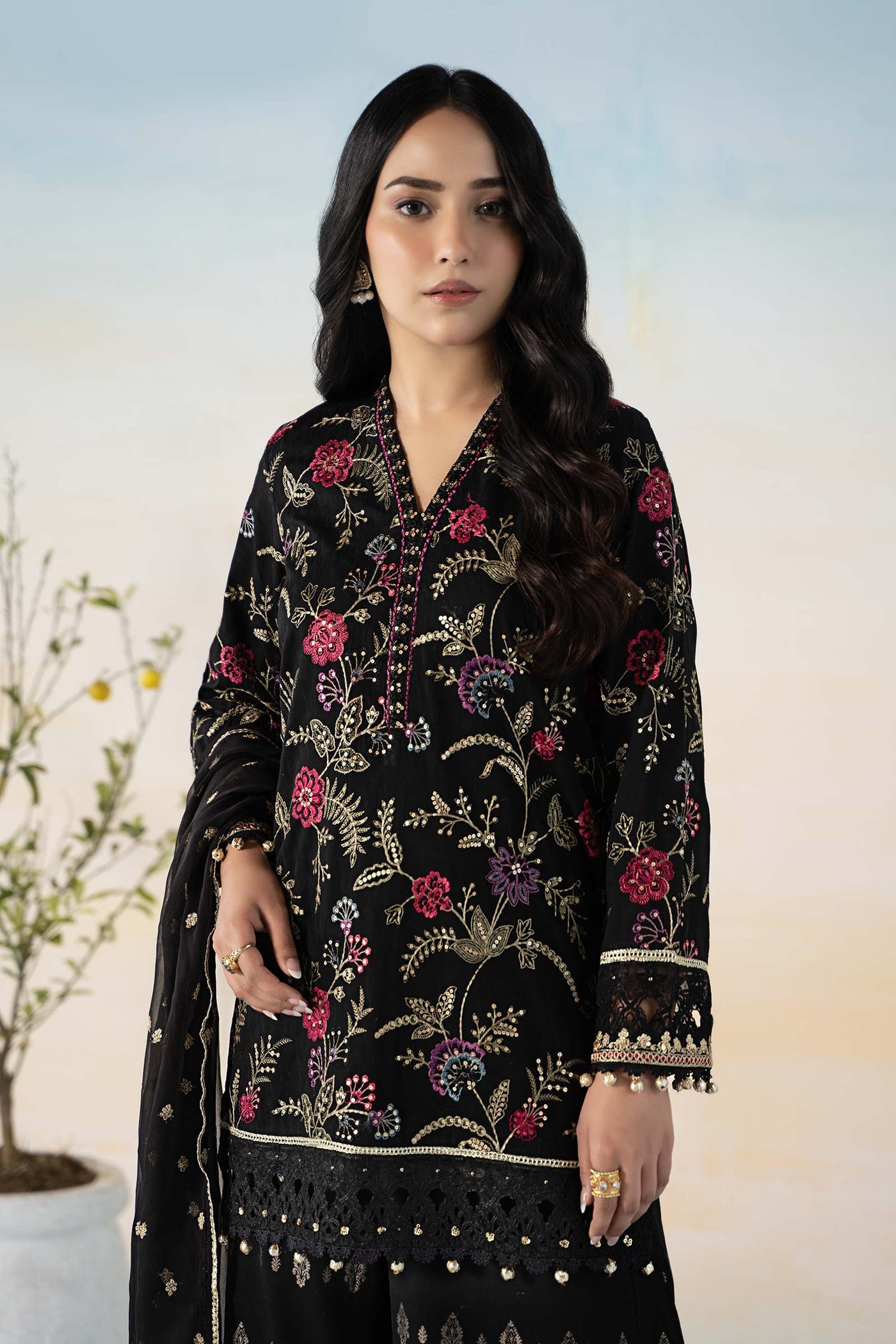 3 Piece Embroidered Self Jacquard Suit