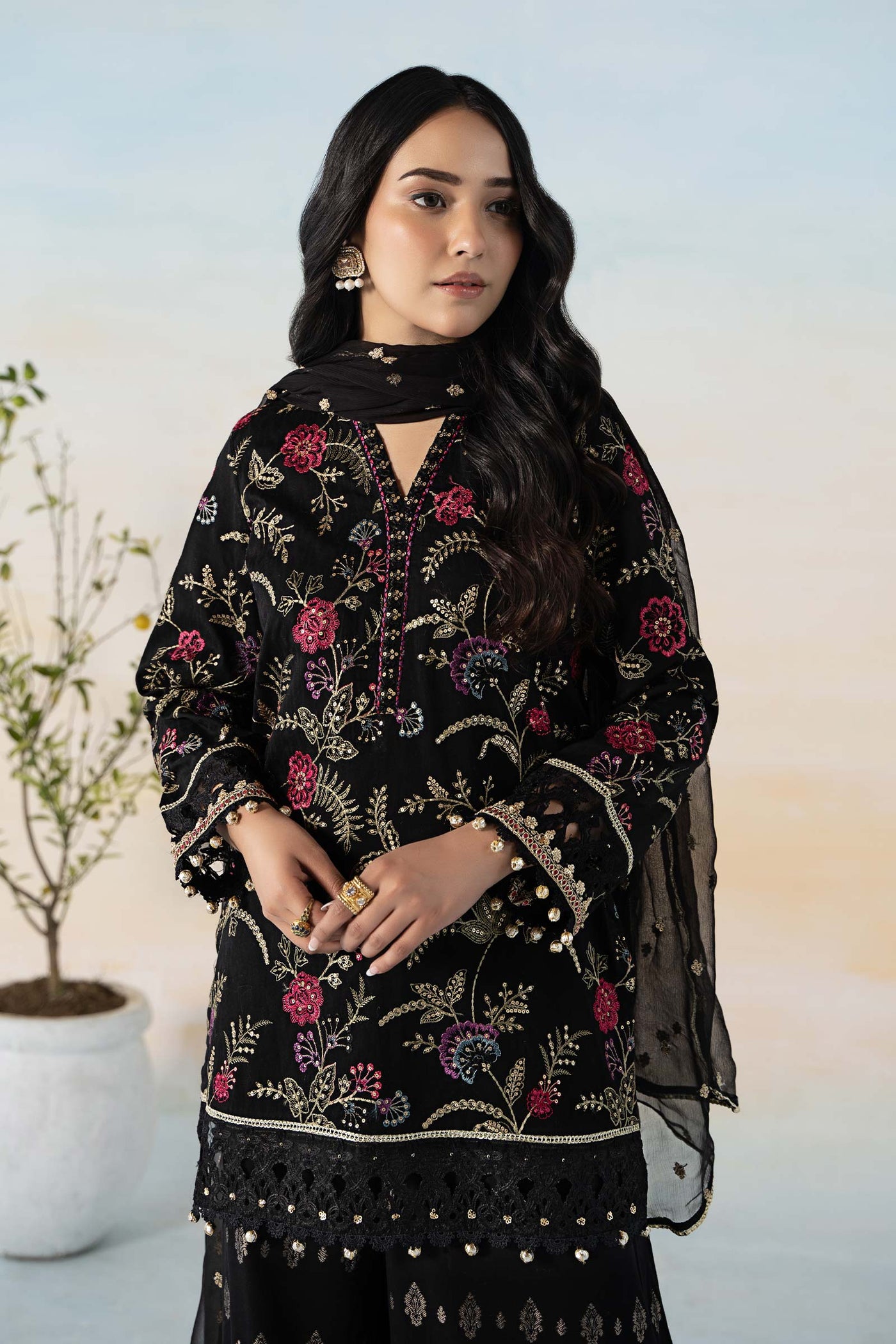 3 Piece Embroidered Self Jacquard Suit