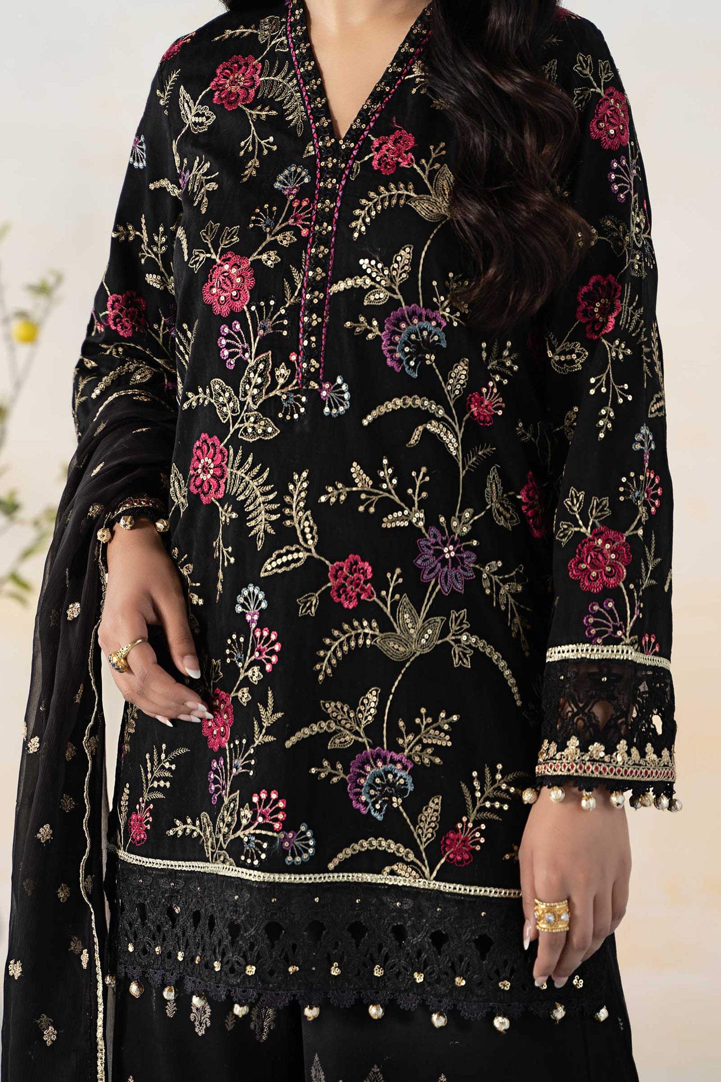 3 Piece Embroidered Self Jacquard Suit