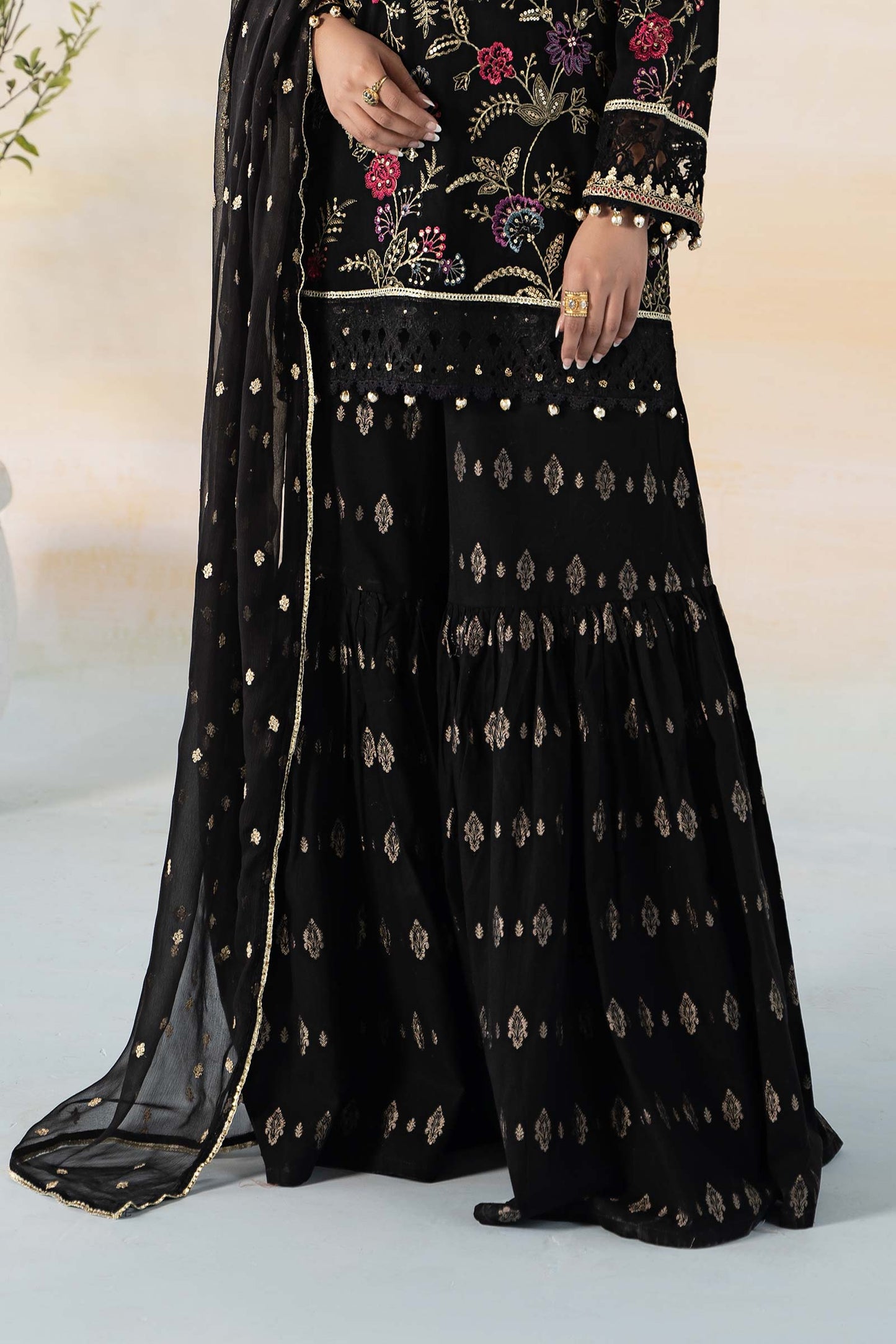 3 Piece Embroidered Self Jacquard Suit