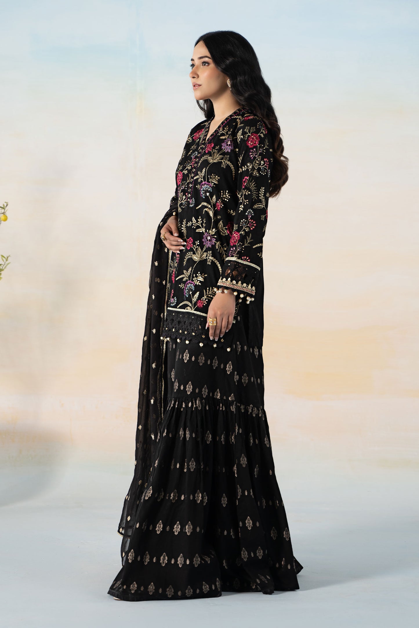3 Piece Embroidered Self Jacquard Suit