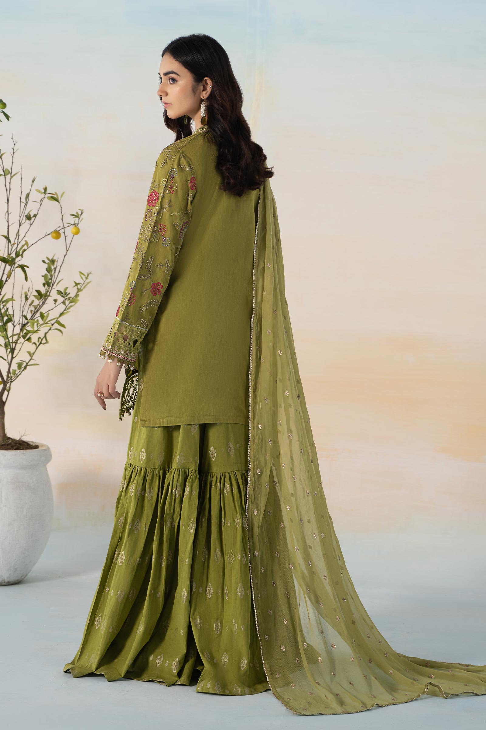 3 Piece Embroidered Self Jacquard Suit
