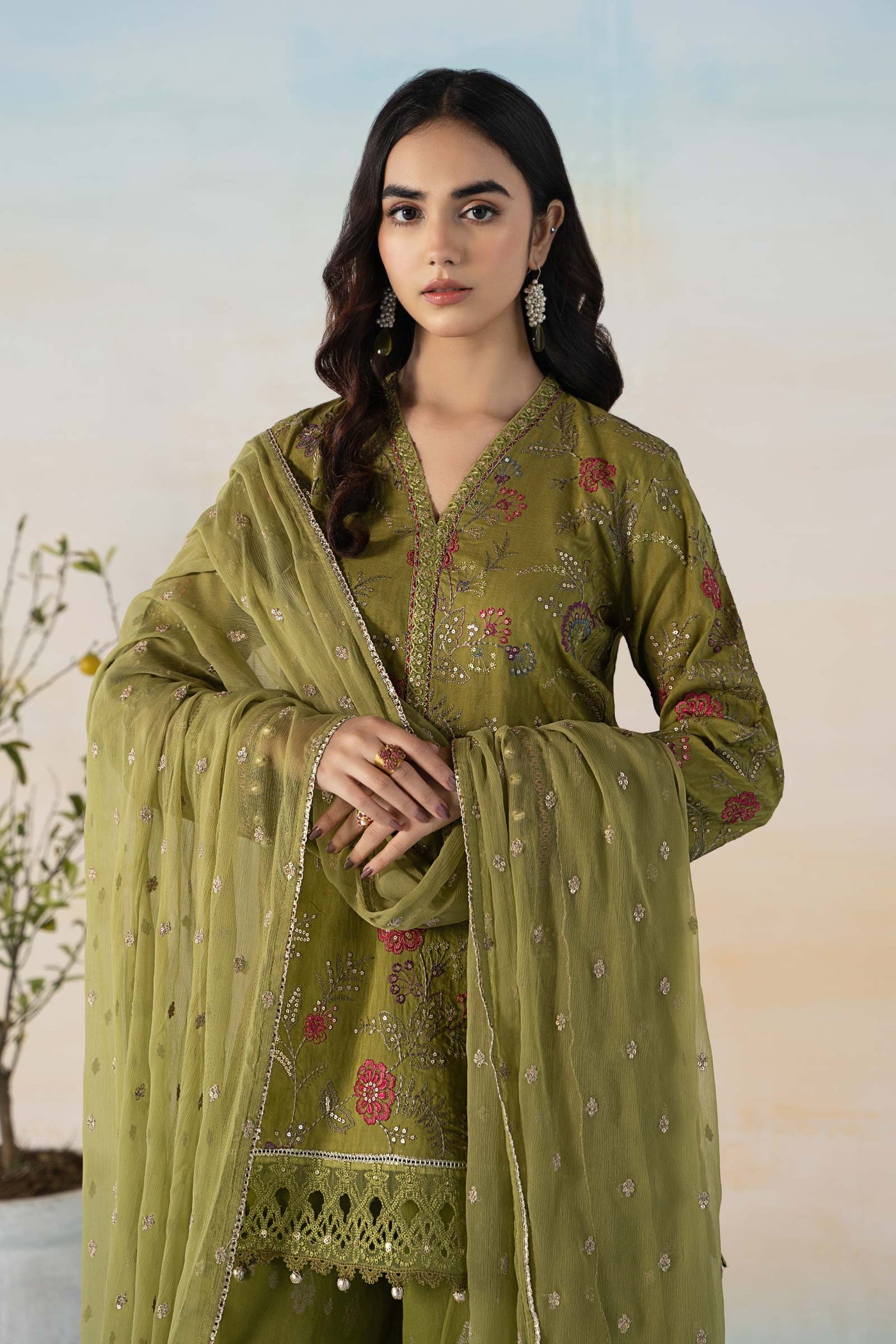 3 Piece Embroidered Self Jacquard Suit
