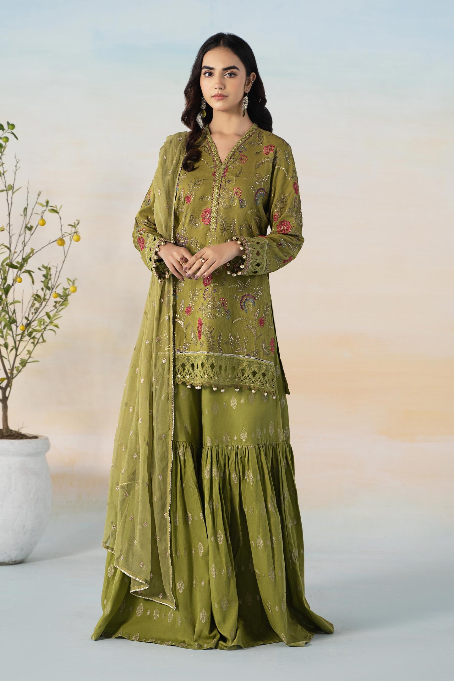 3 Piece Embroidered Self Jacquard Suit