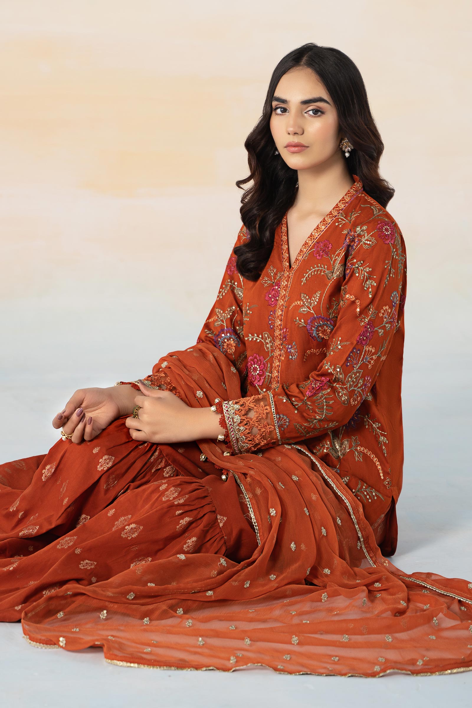 3 Piece Embroidered Self Jacquard Suit