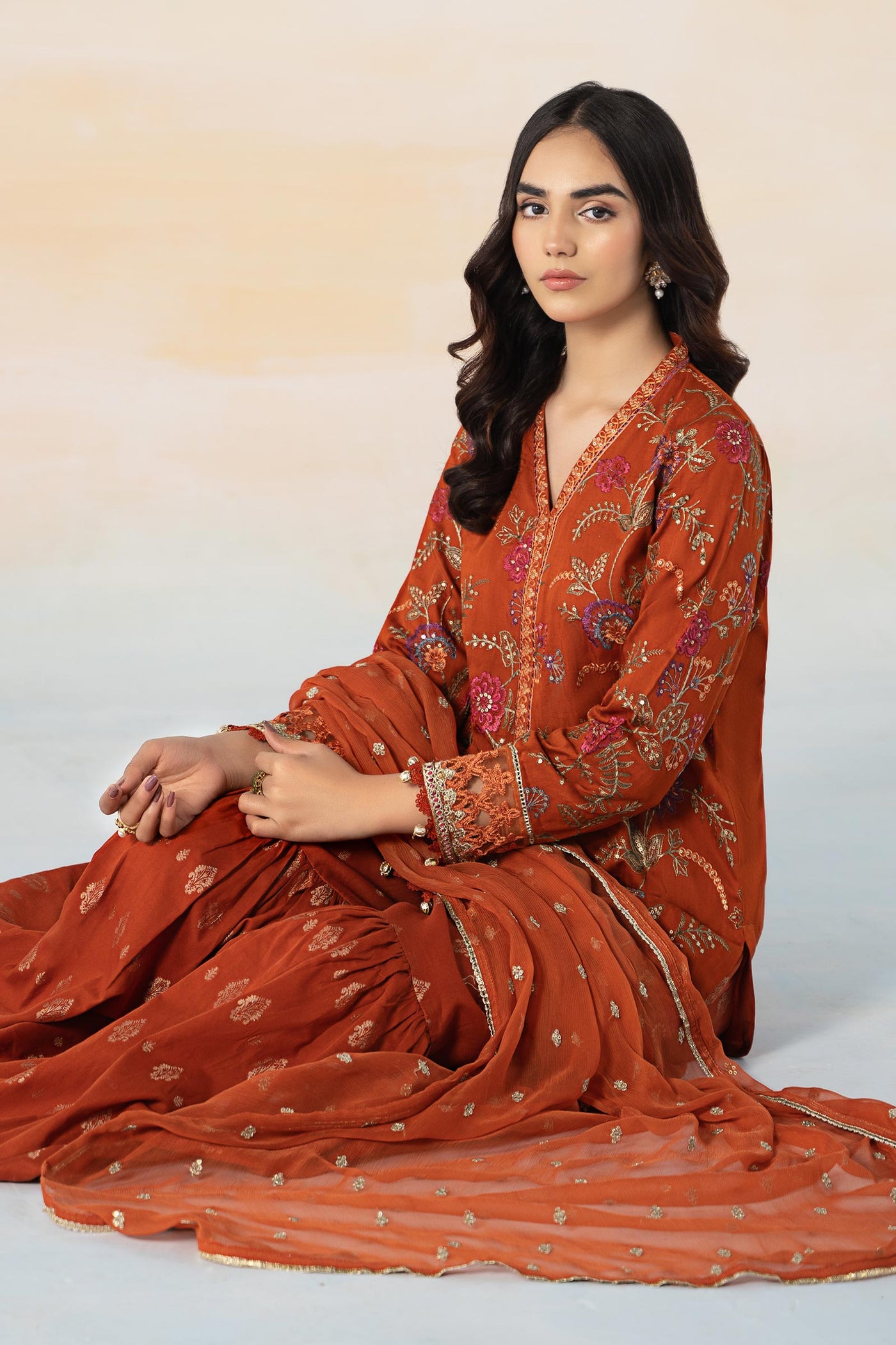 3 Piece Embroidered Self Jacquard Suit