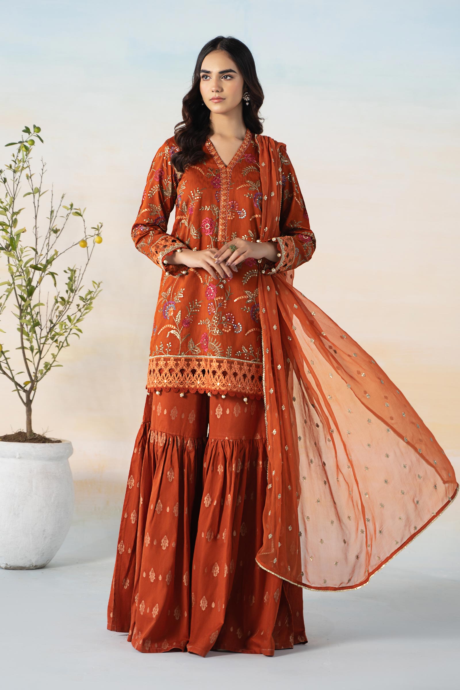 3 Piece Embroidered Self Jacquard Suit