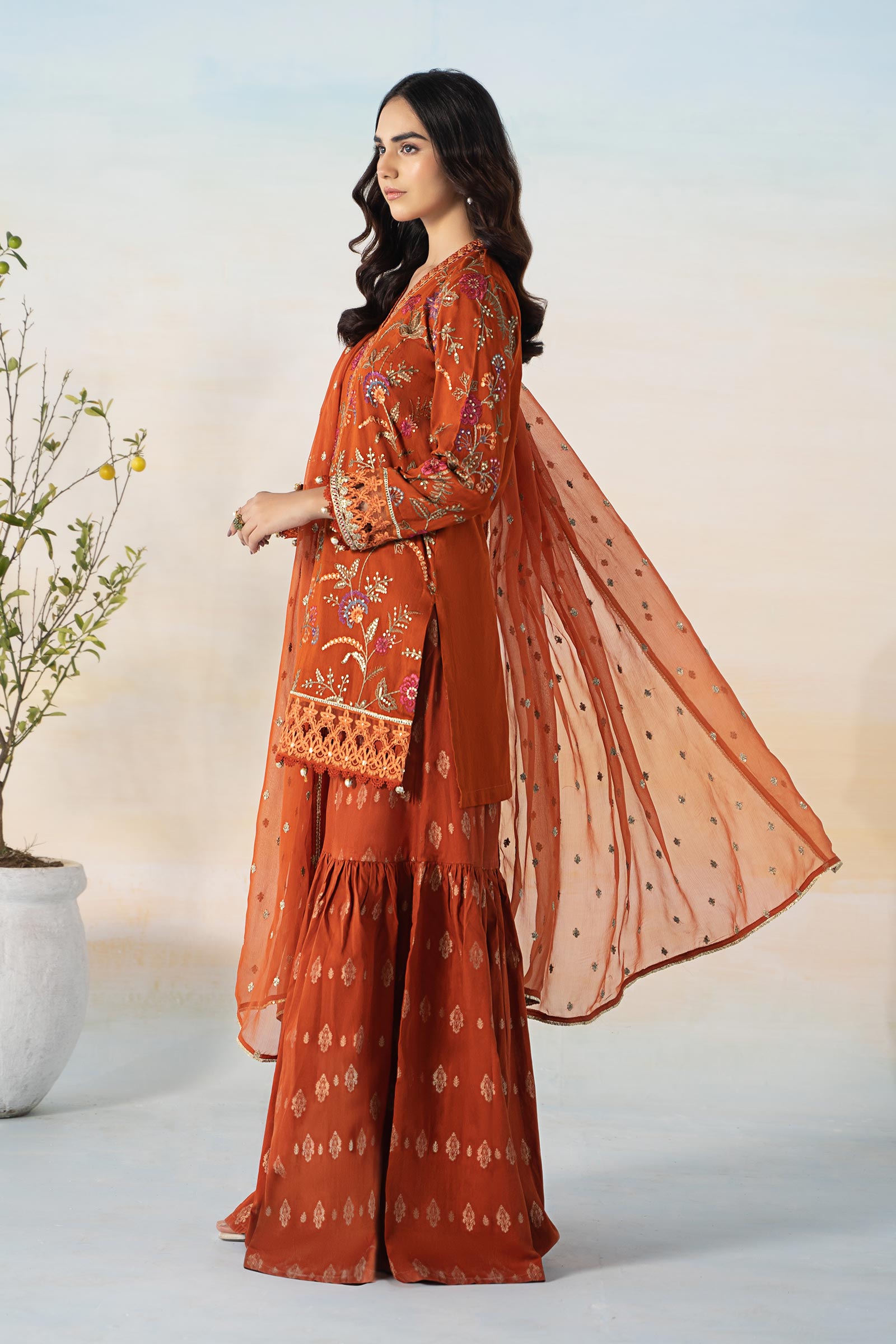 3 Piece Embroidered Self Jacquard Suit