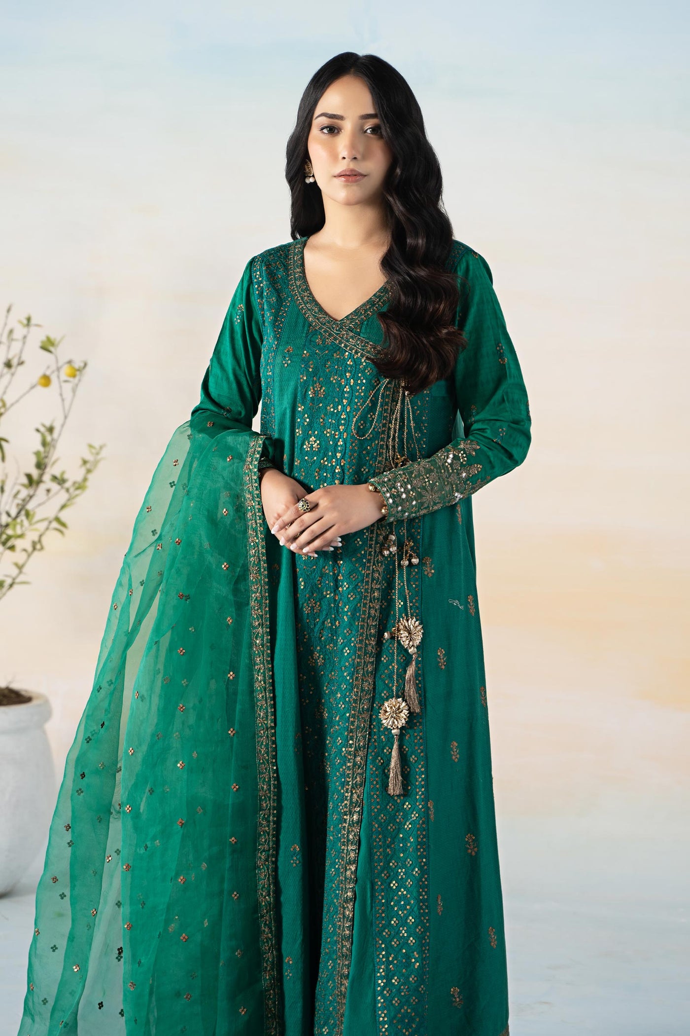 3 Piece Embroidered Dobby Suit