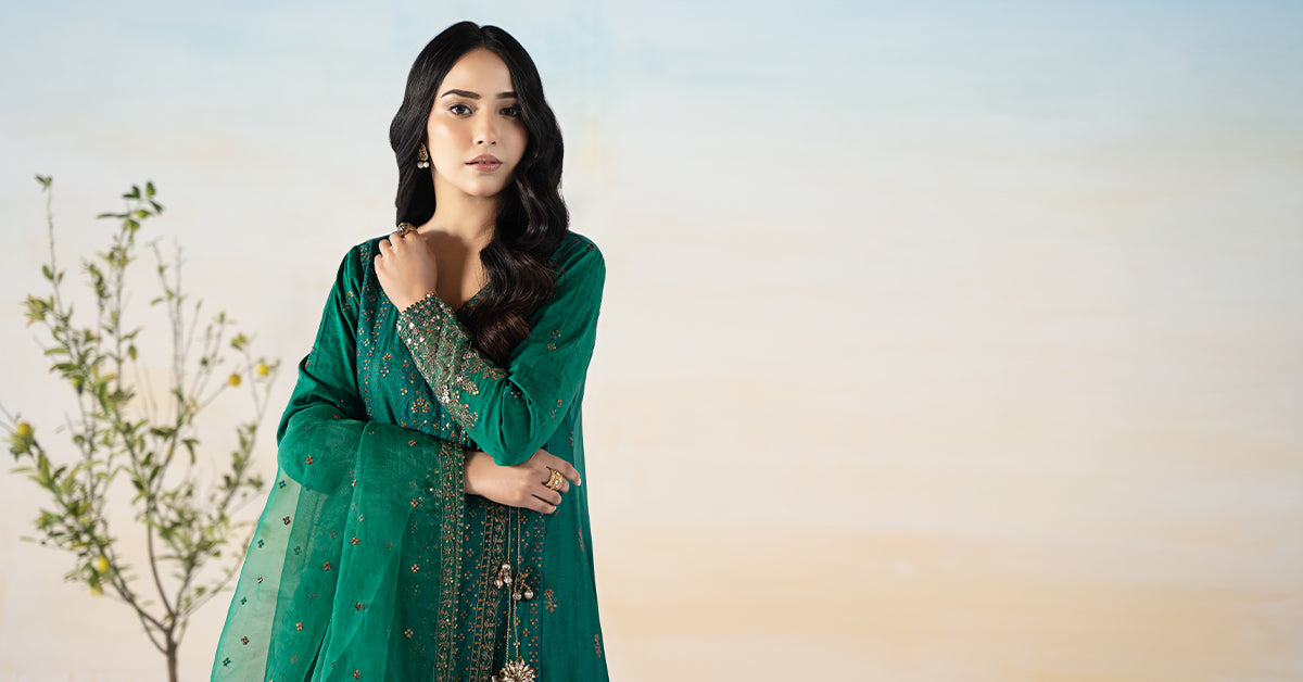 3 Piece Embroidered Dobby Suit