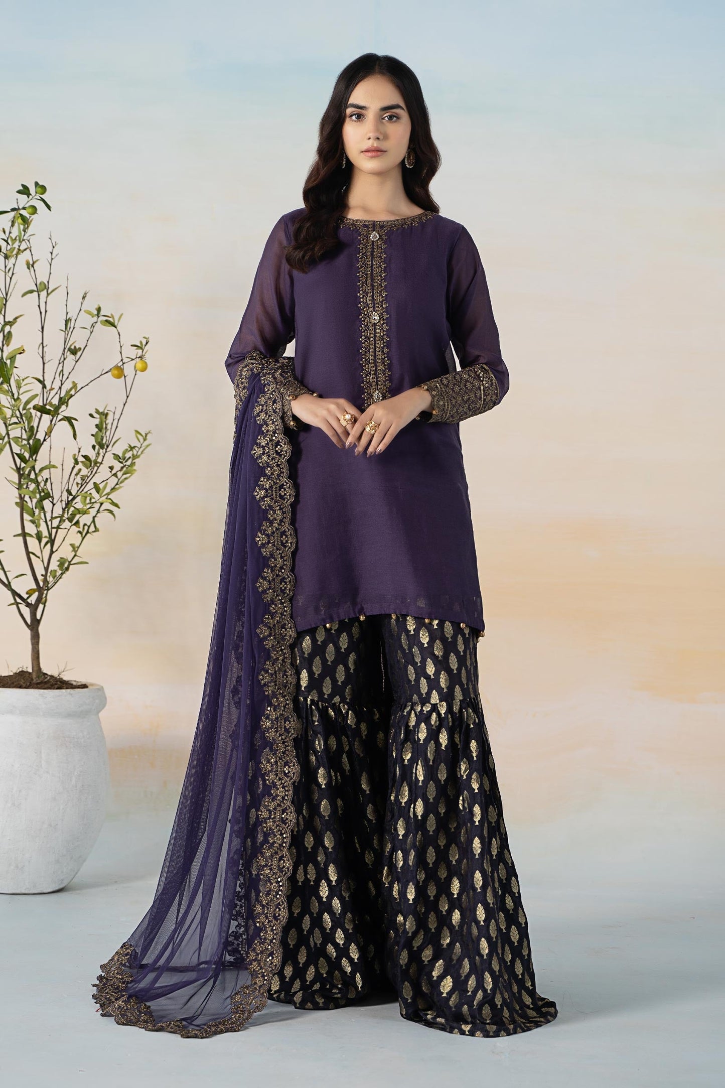3 Piece Dyed Paper Cotton Suit