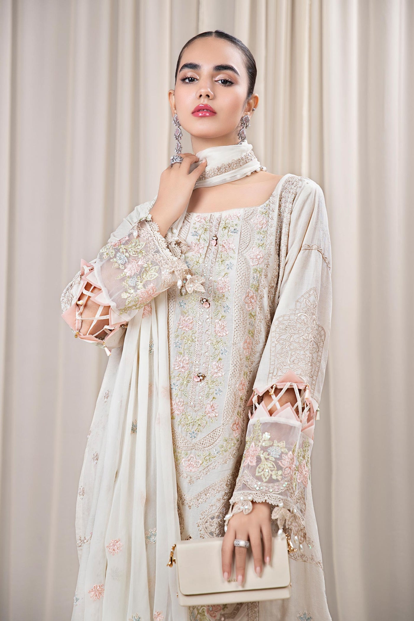 3 PIECE EMBROIDERED SELF JACQUARD SUIT | DW-EF24-109